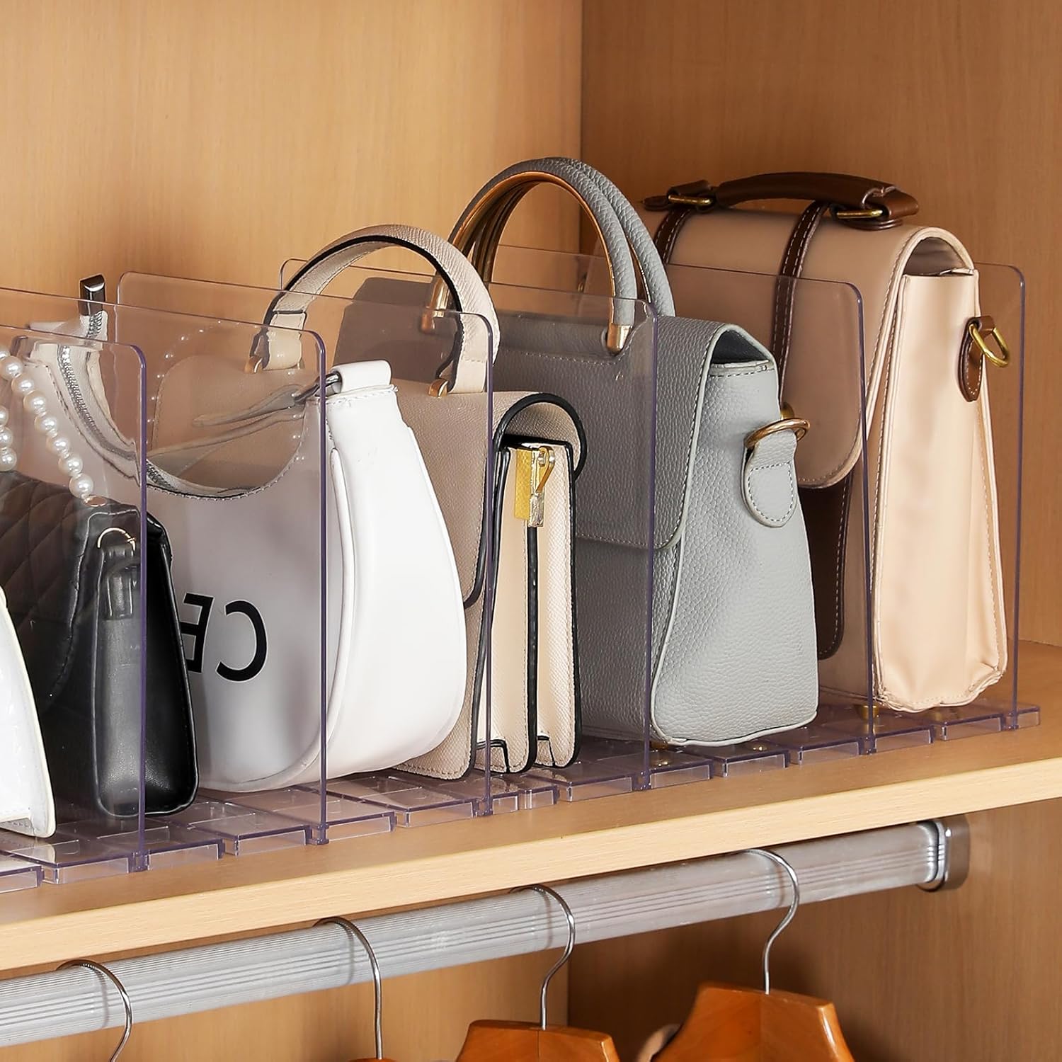 Fangoo 8 Layer Adjustable Purse Organizer for Closet Shelf Divider
