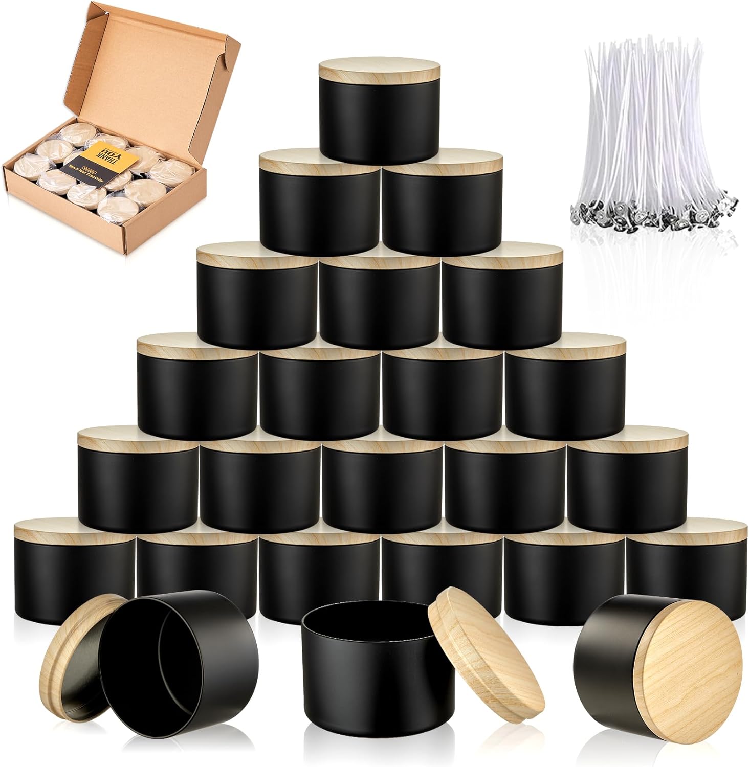 4oz and 8oz Black Candle Tins with Lids - 12pcs Bulk DIY Packaging