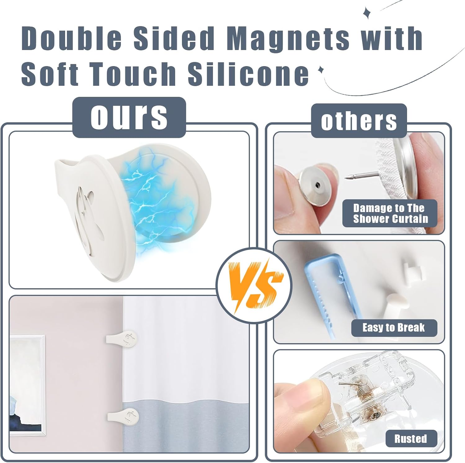 Magnetic Silicone Shower Curtain Clips 3 Pack