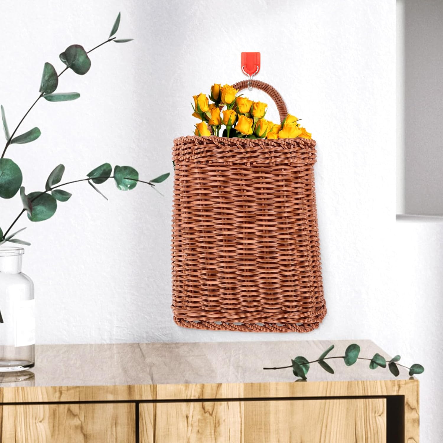 2pcs Square Woven Hanging Basket Set for Kitchen Living Room Storage