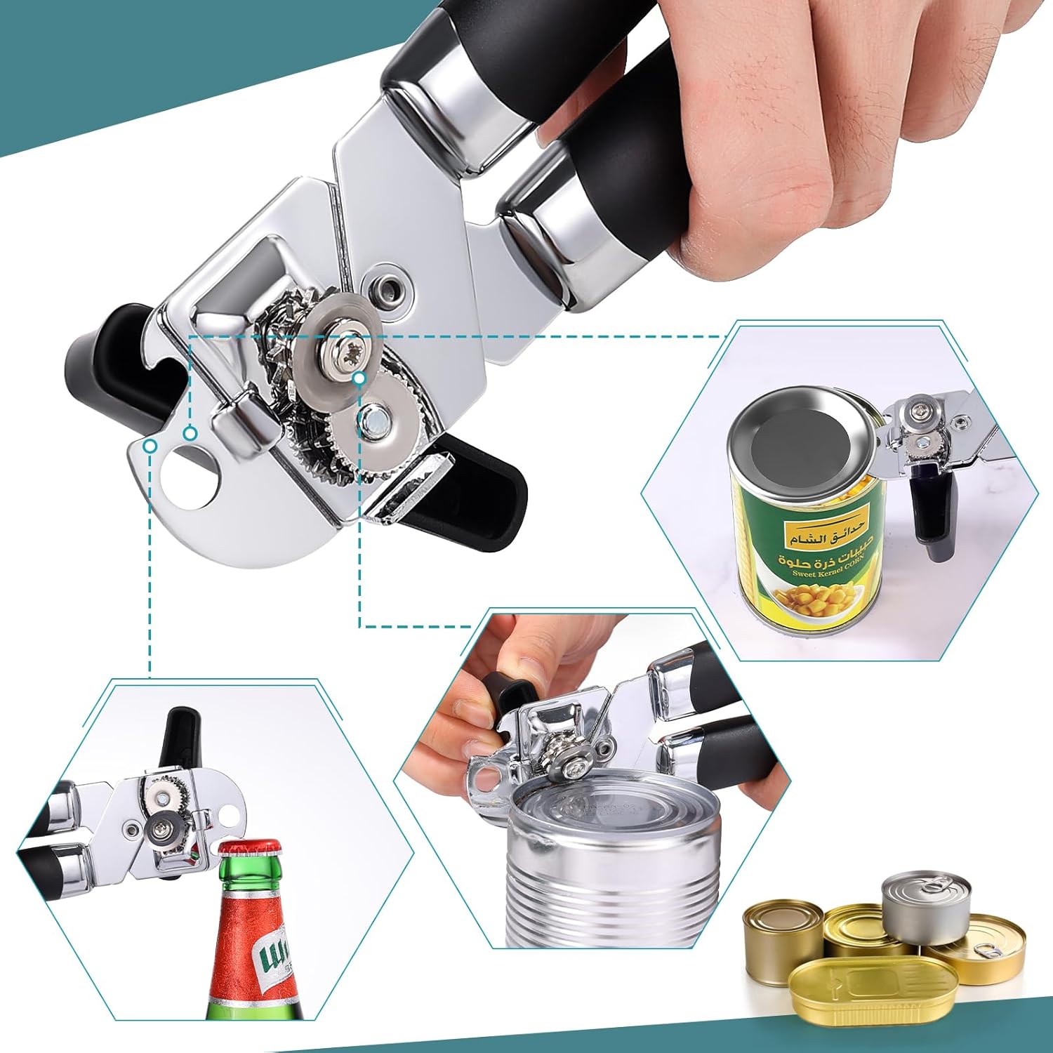 Lychico 3-in-1 Can Opener Stainless Steel Handheld Black