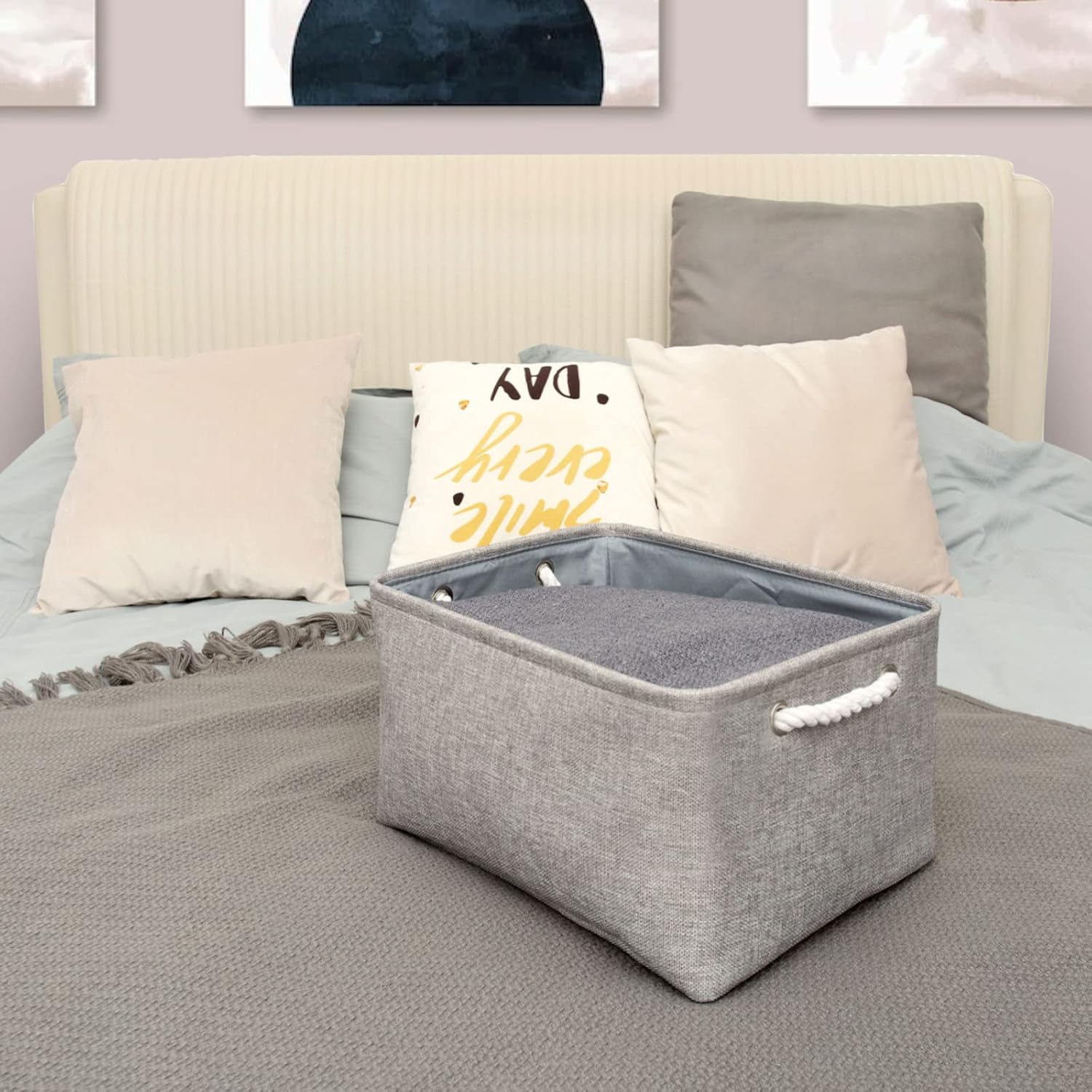 TheWarmHome Storage Bins for Shelves - Grey Small Baskets
