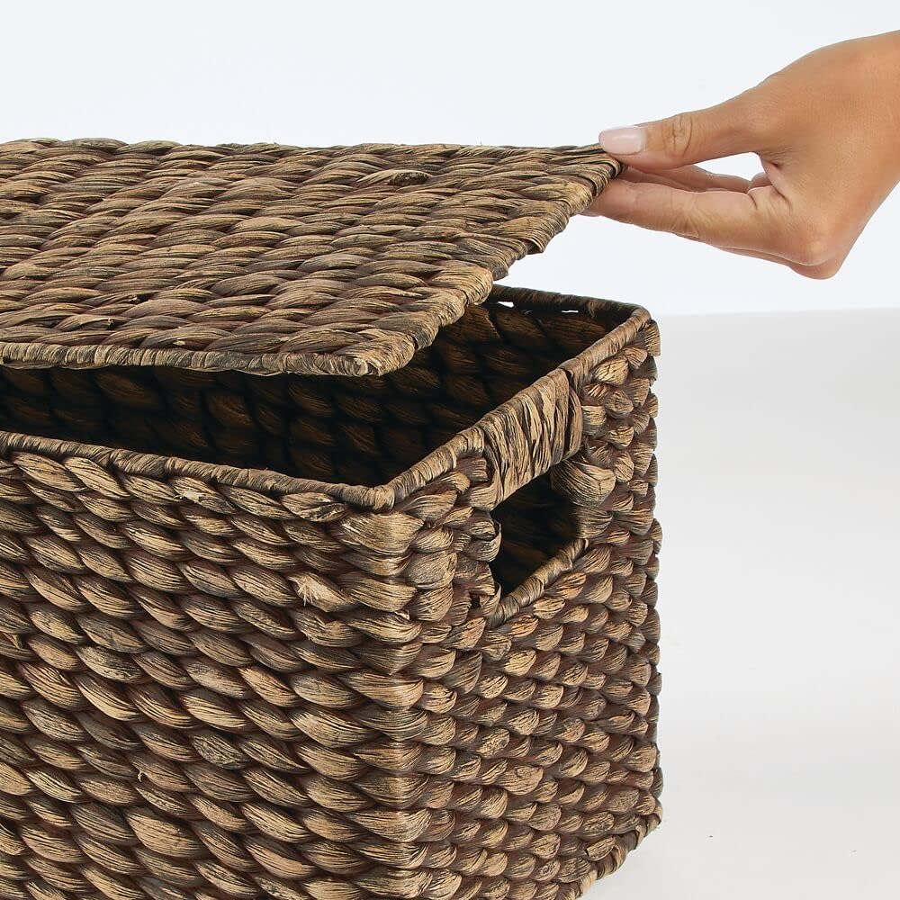 mDesign Woven Water Hyacinth Storage Baskets Set of 3 Dark Brown