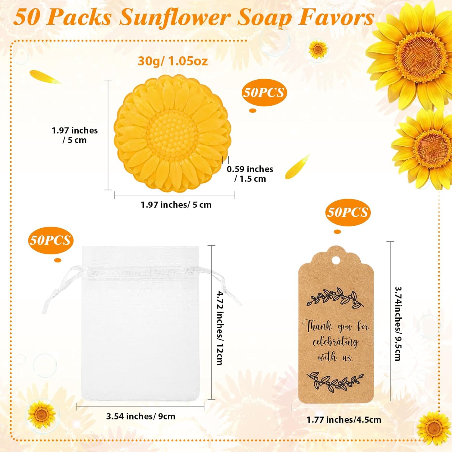 Demissle 50 Piece Sunflower Soap Favors