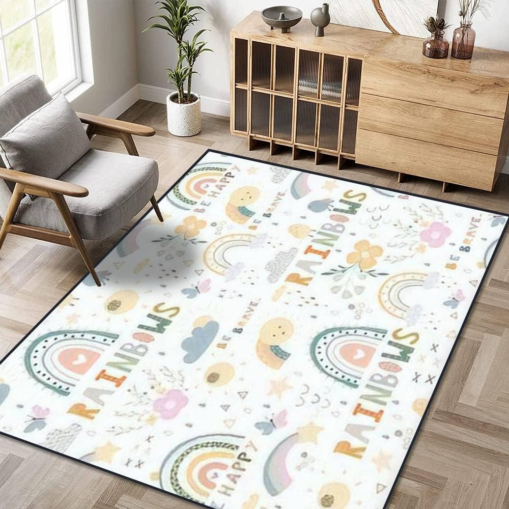 Modern Home Kids Play Area Rugs with Rainbows Design