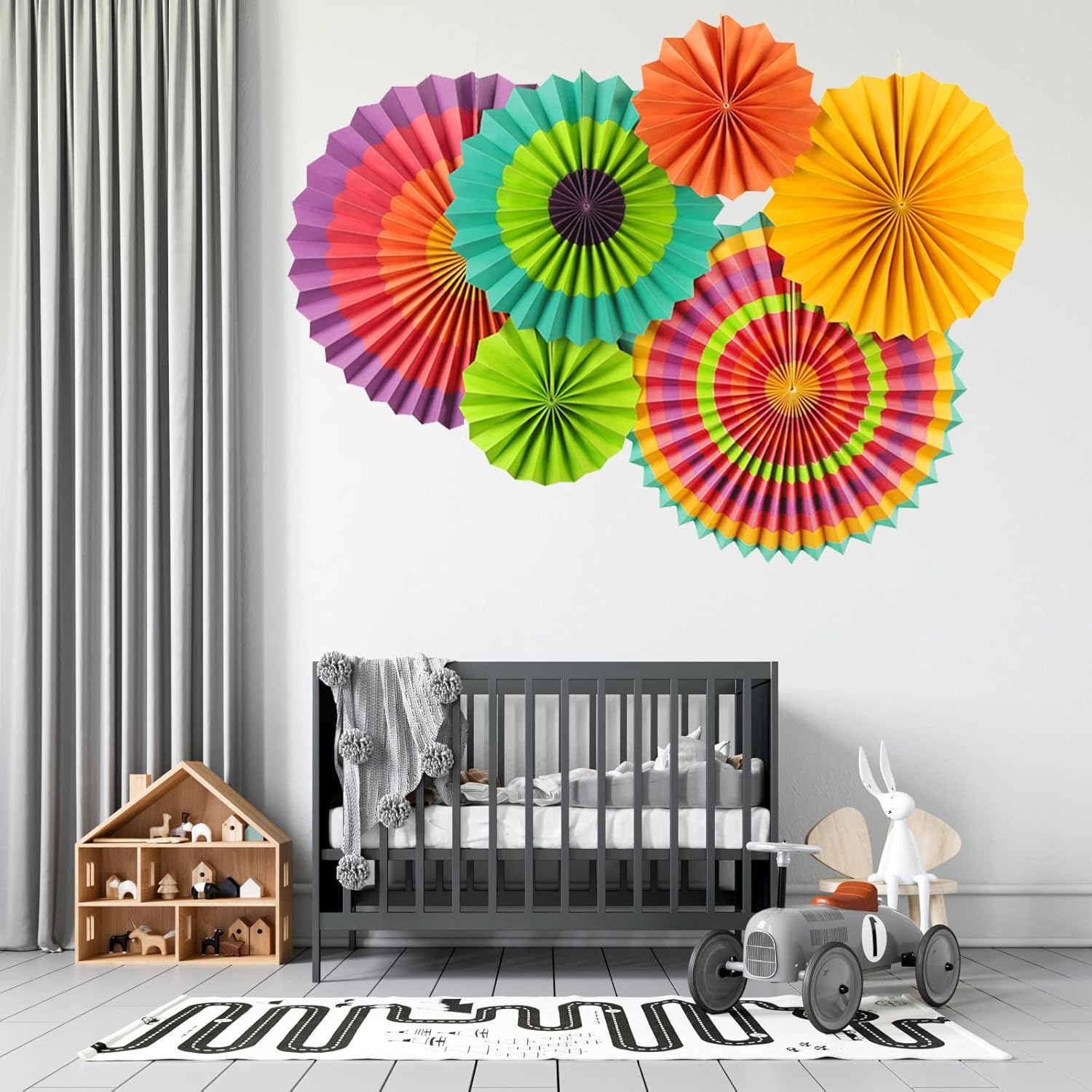 SUNBEAUTY Set of 6 Hanging Paper Fans for Birthday Parties