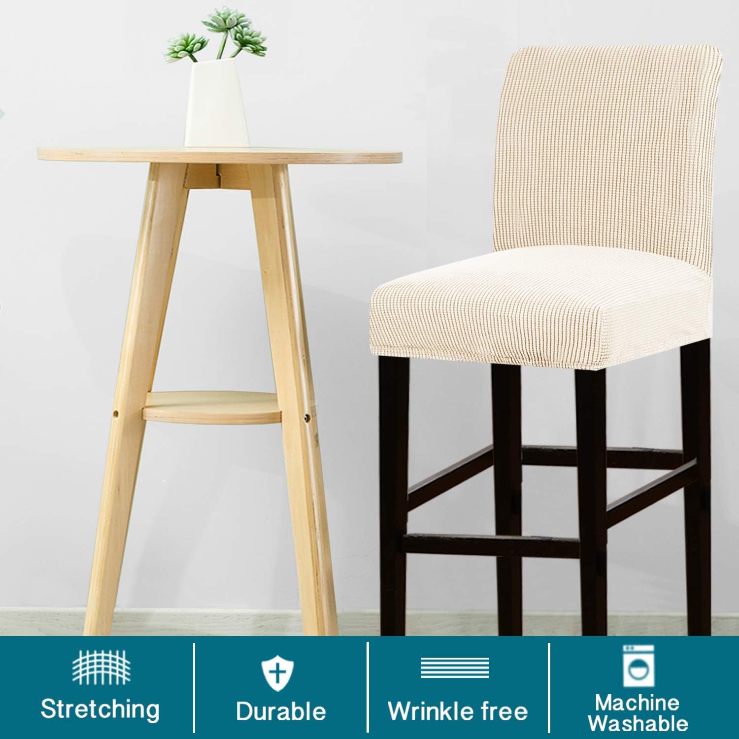 Turquoize Bar Stool Cover Set of 2 Jacquard Stretch Fabric