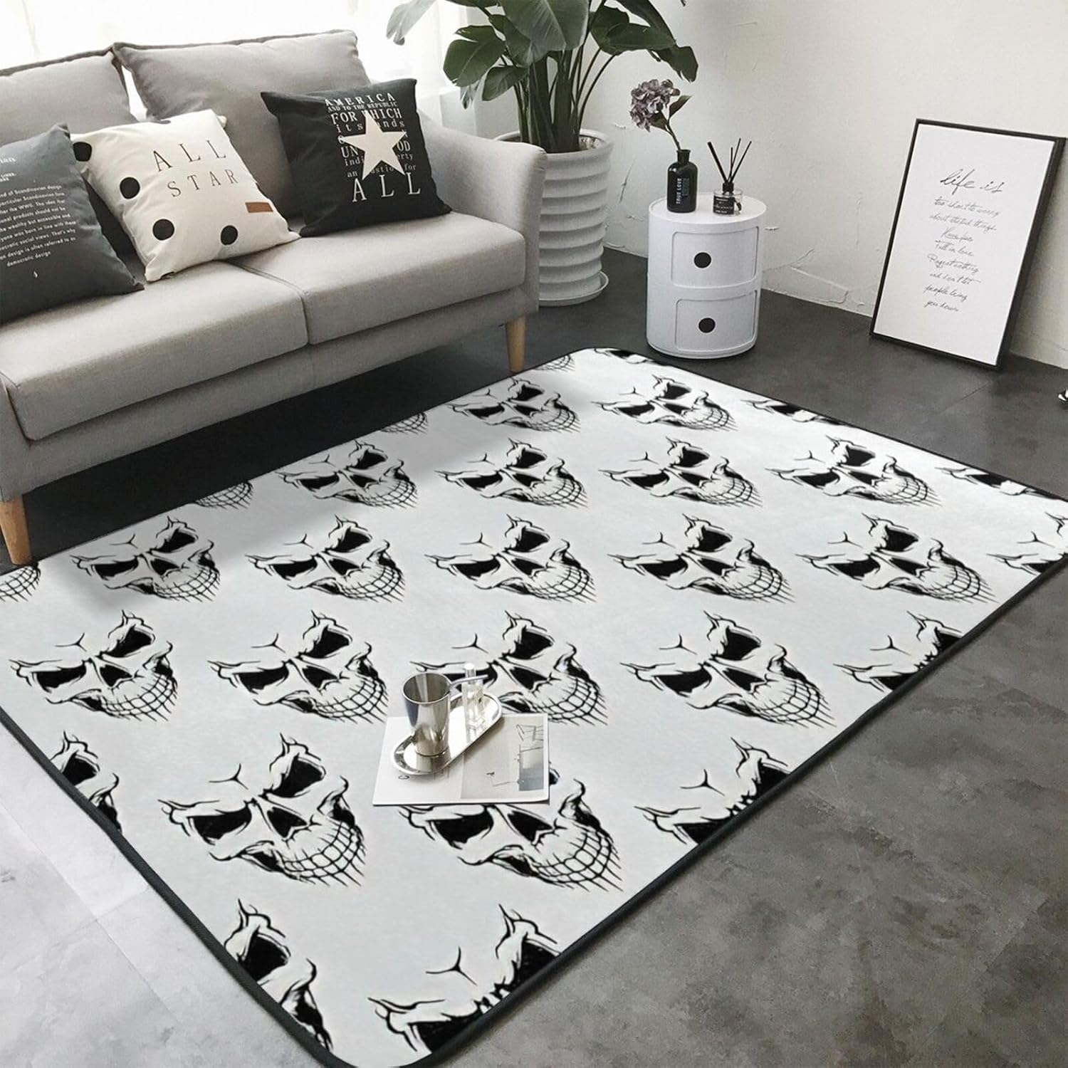 Halloween Skeleton Head Flannel Non-Slip Floor Mat 80x58in