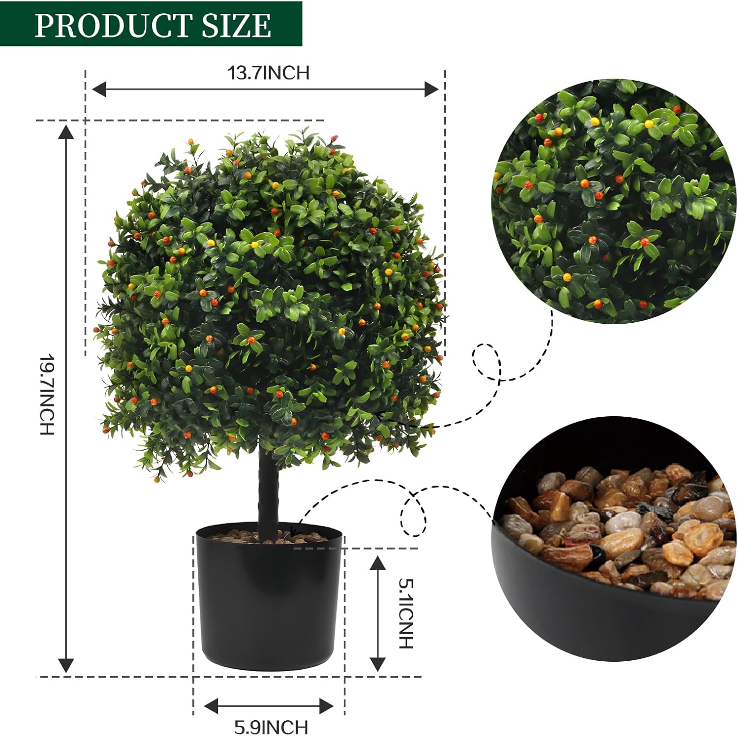 KUKKUME Artificial Boxwood Topiary Set of 2