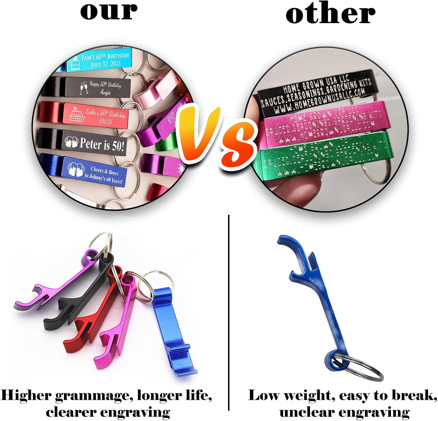 100pcs Personalized Aluminum Bottle Opener Keychain
