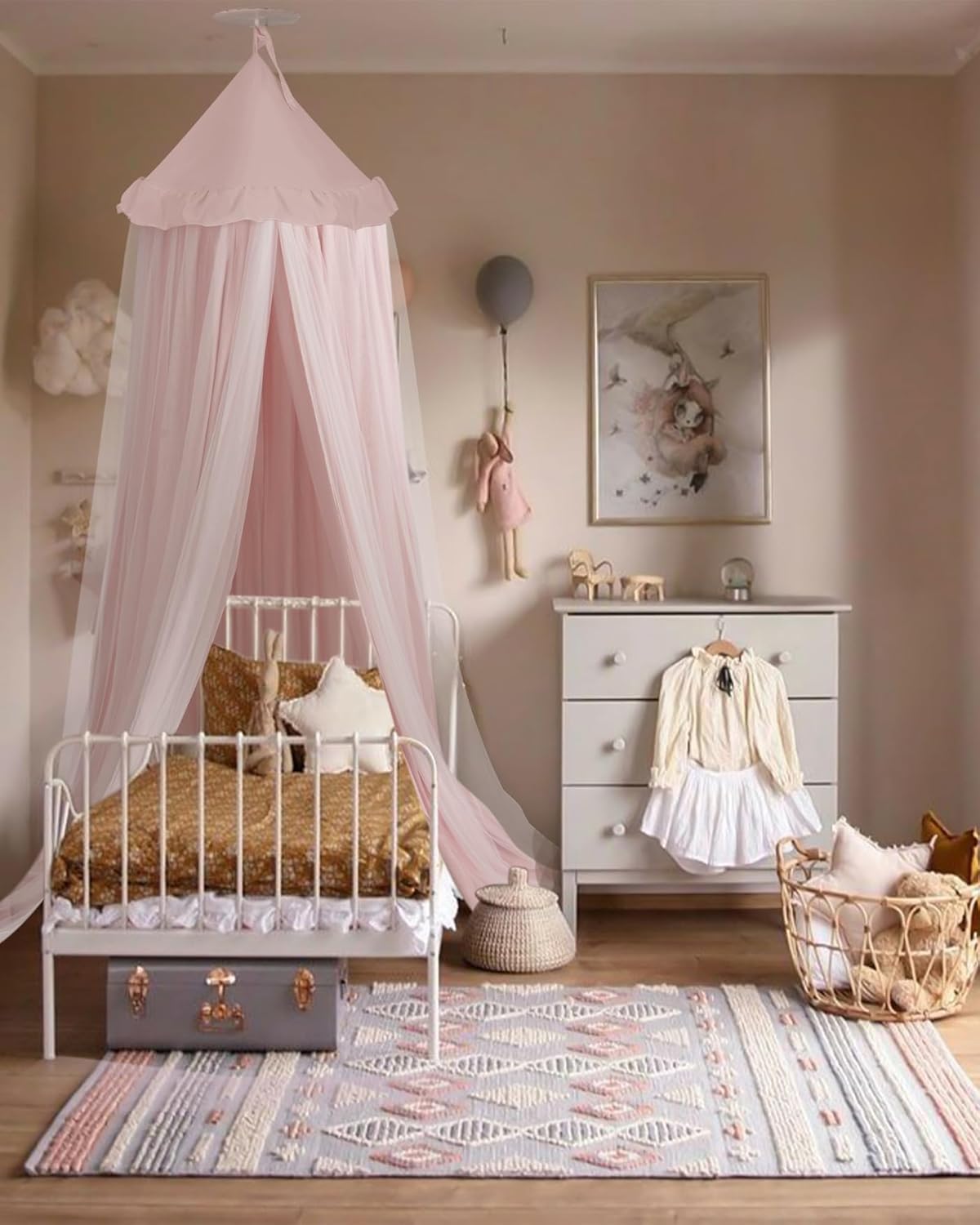Little Dove Bed Canopy with Star Lights Double Layer Machine Washable 256x106 Pink