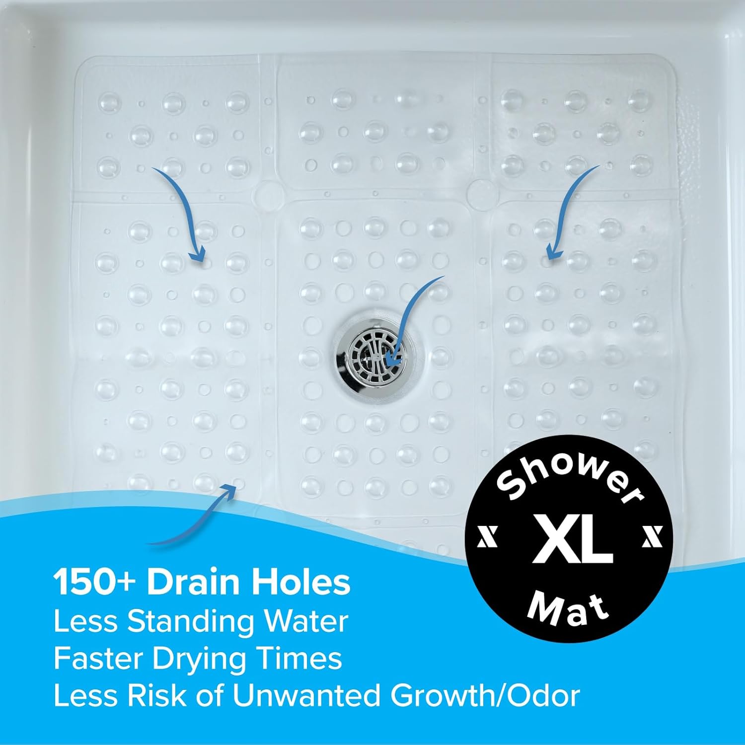 SlipX Solutions Extra Large Square Shower Mat 27x27 Clear Non-Slip
