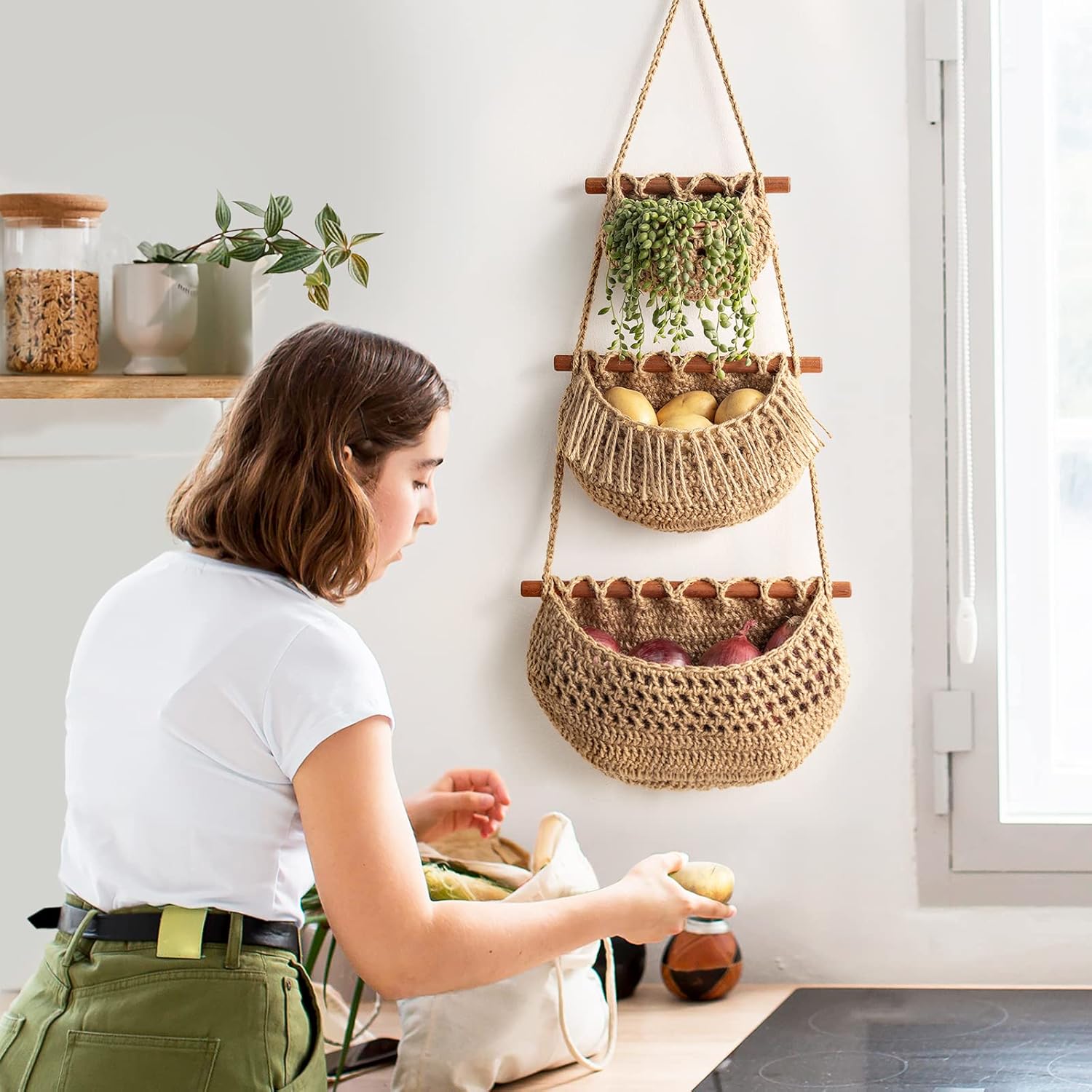 Horpait Hanging Fruit Basket 3 Tier Organizer