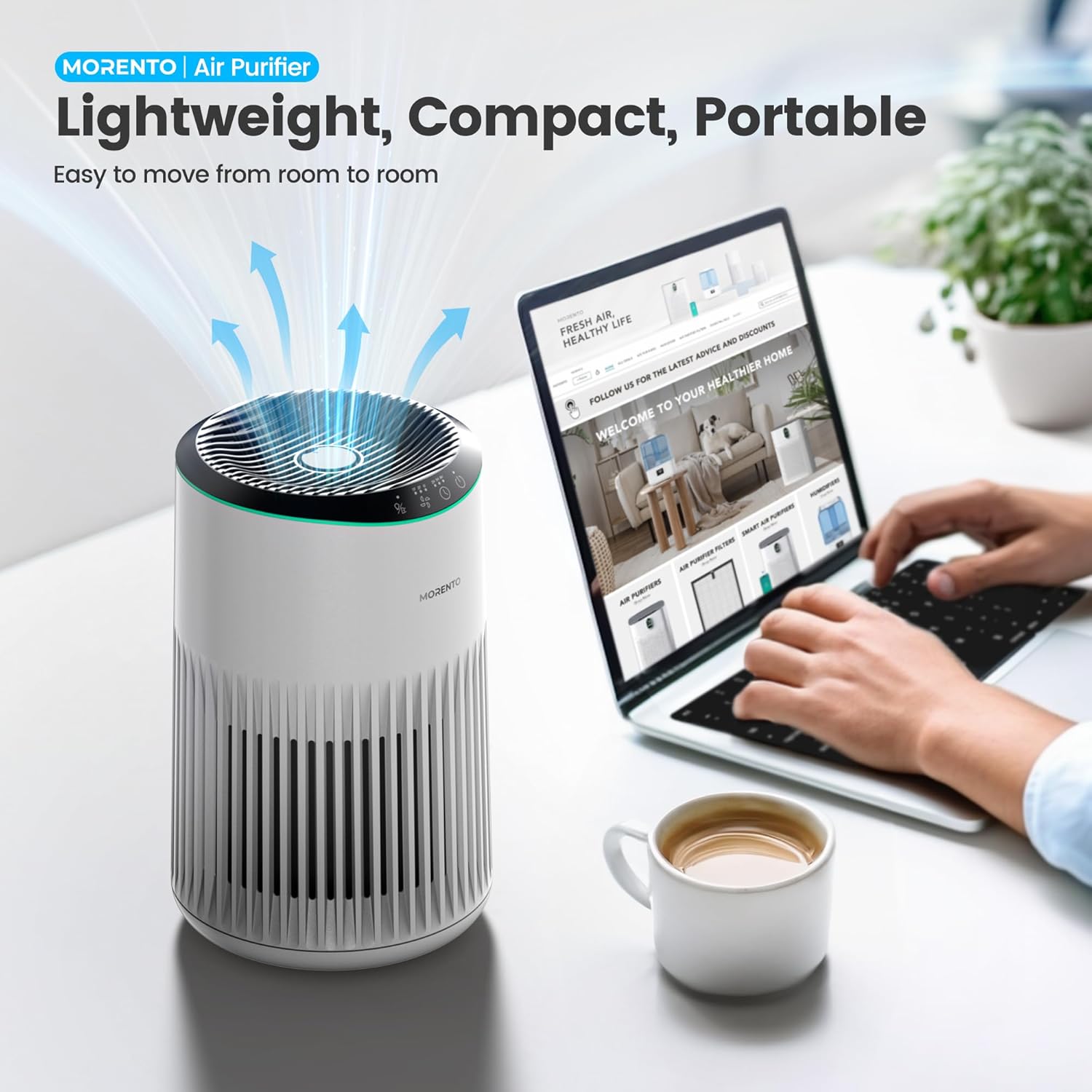 MERONTE Small Air Purifier with Sleep Mode and Blue Light