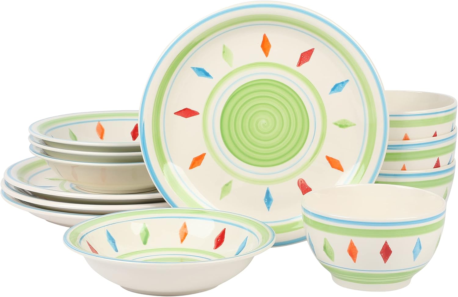 Gibson Home Heidy Hand Painted Dinnerware Set - Green 12pcs Service for 4