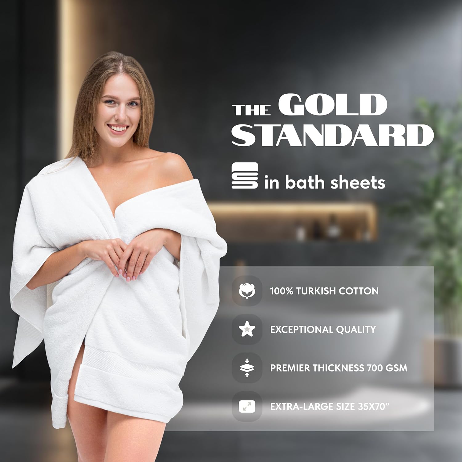 White Classic Luxury Bath Sheets Extra Large 35x70 Inch 2 Pack