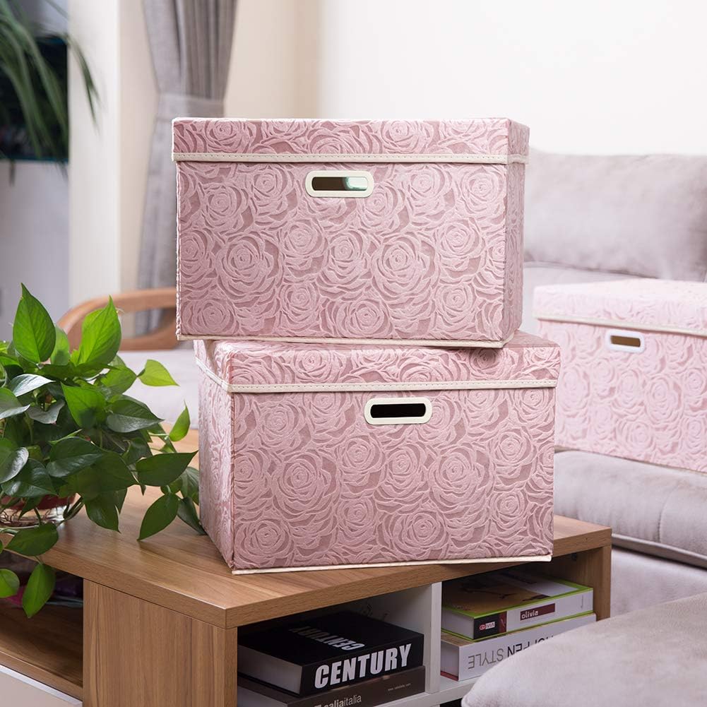 Prandom Larger Foldable Storage Box with Lid 3-Pack