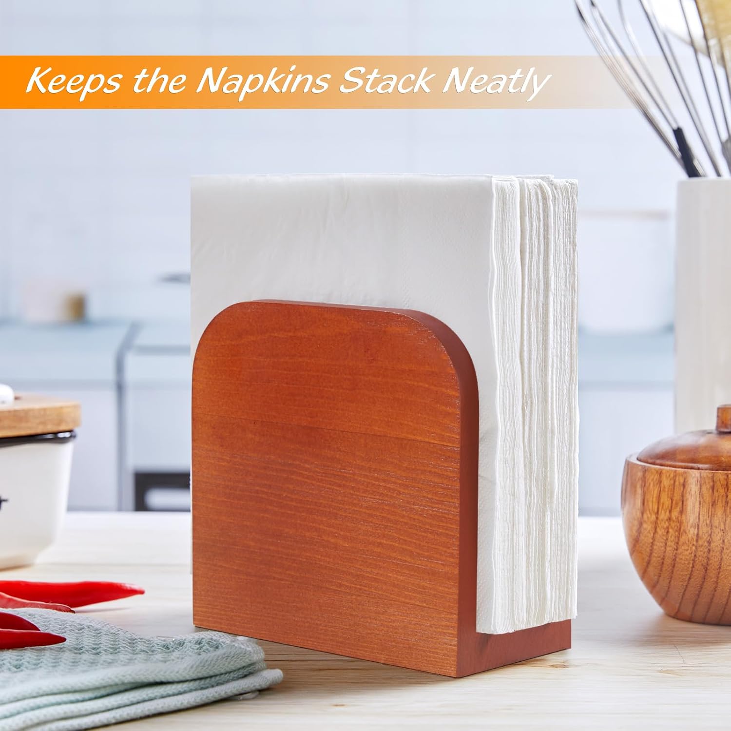 ALELION Wood Napkin Holder for Table and Kitchen