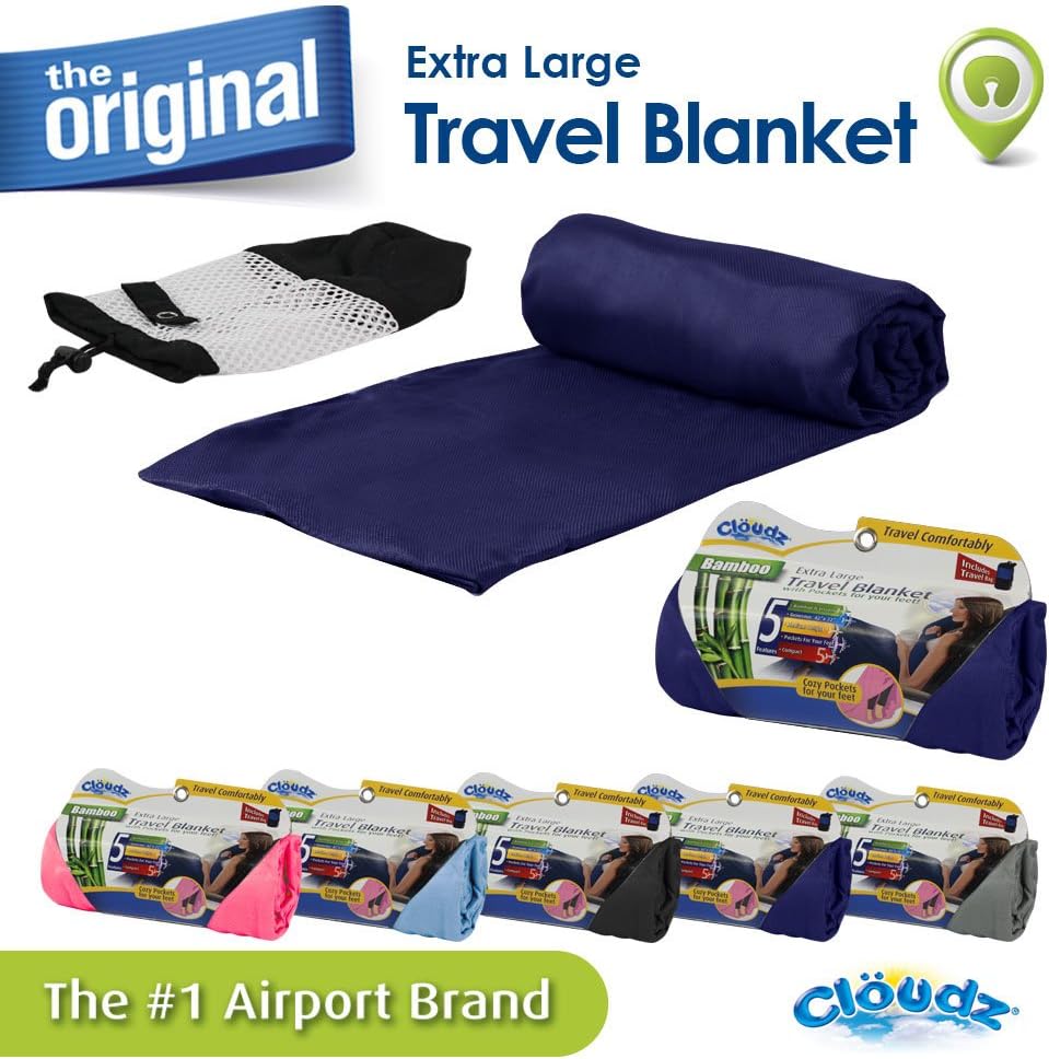 Cloudz Extra Large Airplane Travel Blanket Navy Blue
