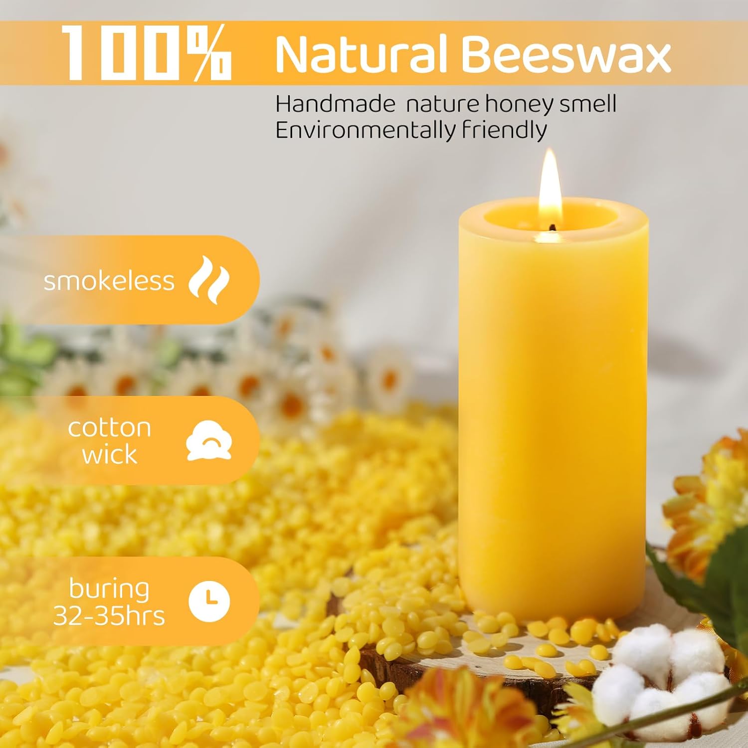 MAKALONE 6 Pack Natural Beeswax Pillar Candles