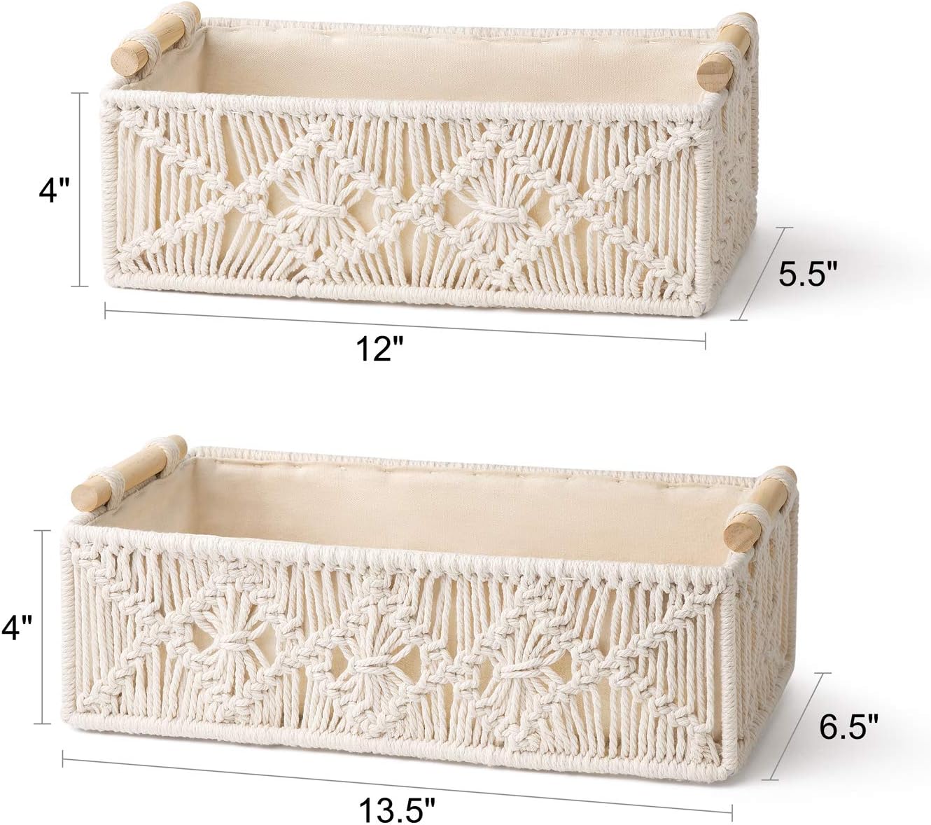 Mkono Macrame Storage Baskets Set of 2 Ivory
