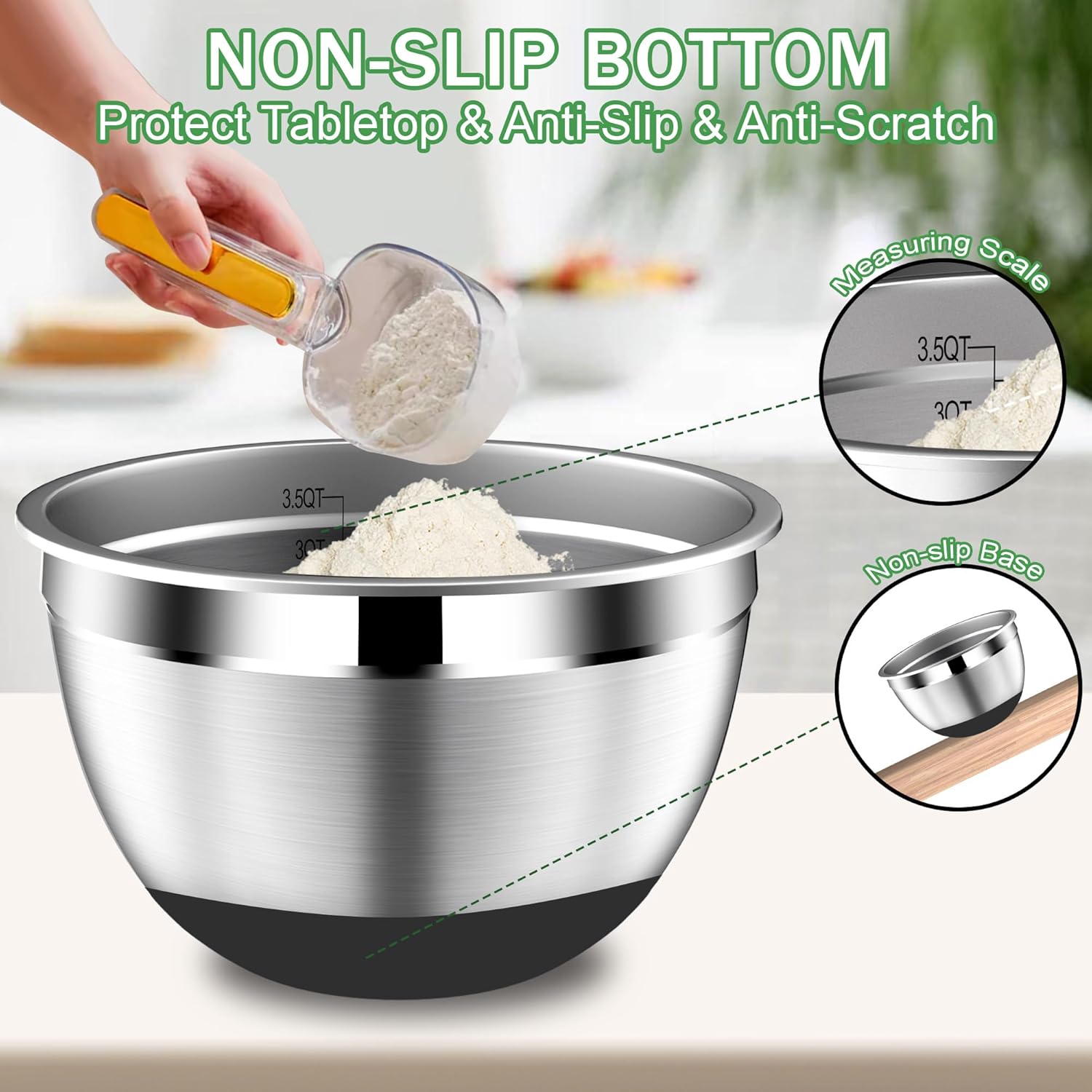 DUTZUN Stainless Steel Mixing Bowls with Lids Set - 4 25 2 15QT Black