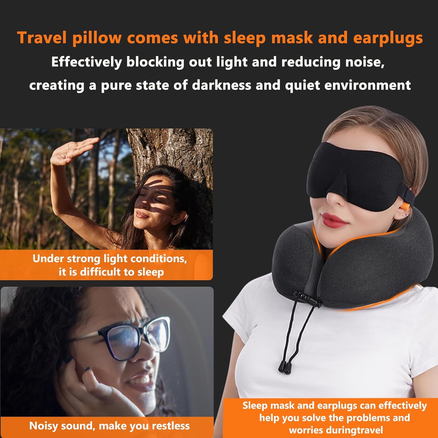 MLVOC Travel Neck Pillow with Memory Foam and Eye Masks Set