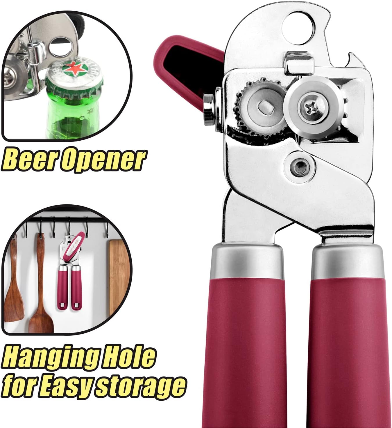 No-Trouble Lid Lift Red Manual Can Opener With Magnet And Beer Opener