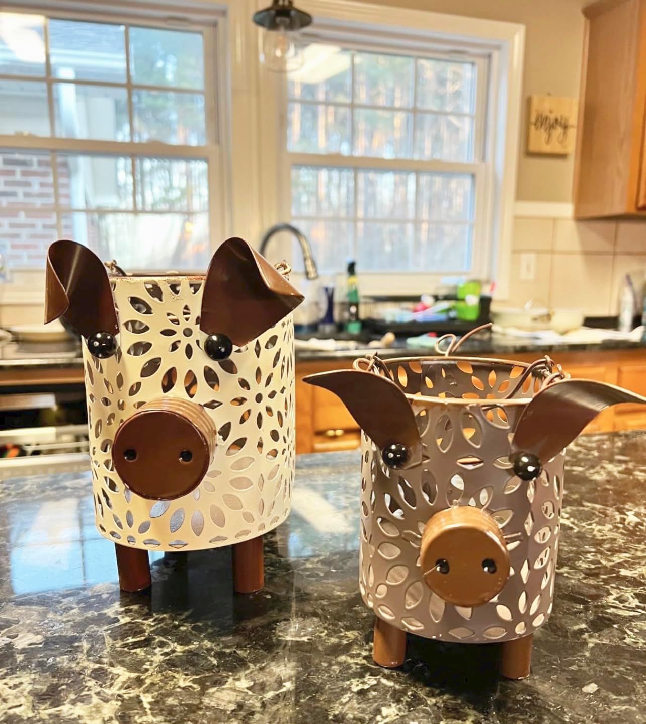 GIFTME 5 Farmhouse Metal Storage Baskets Set with Handles