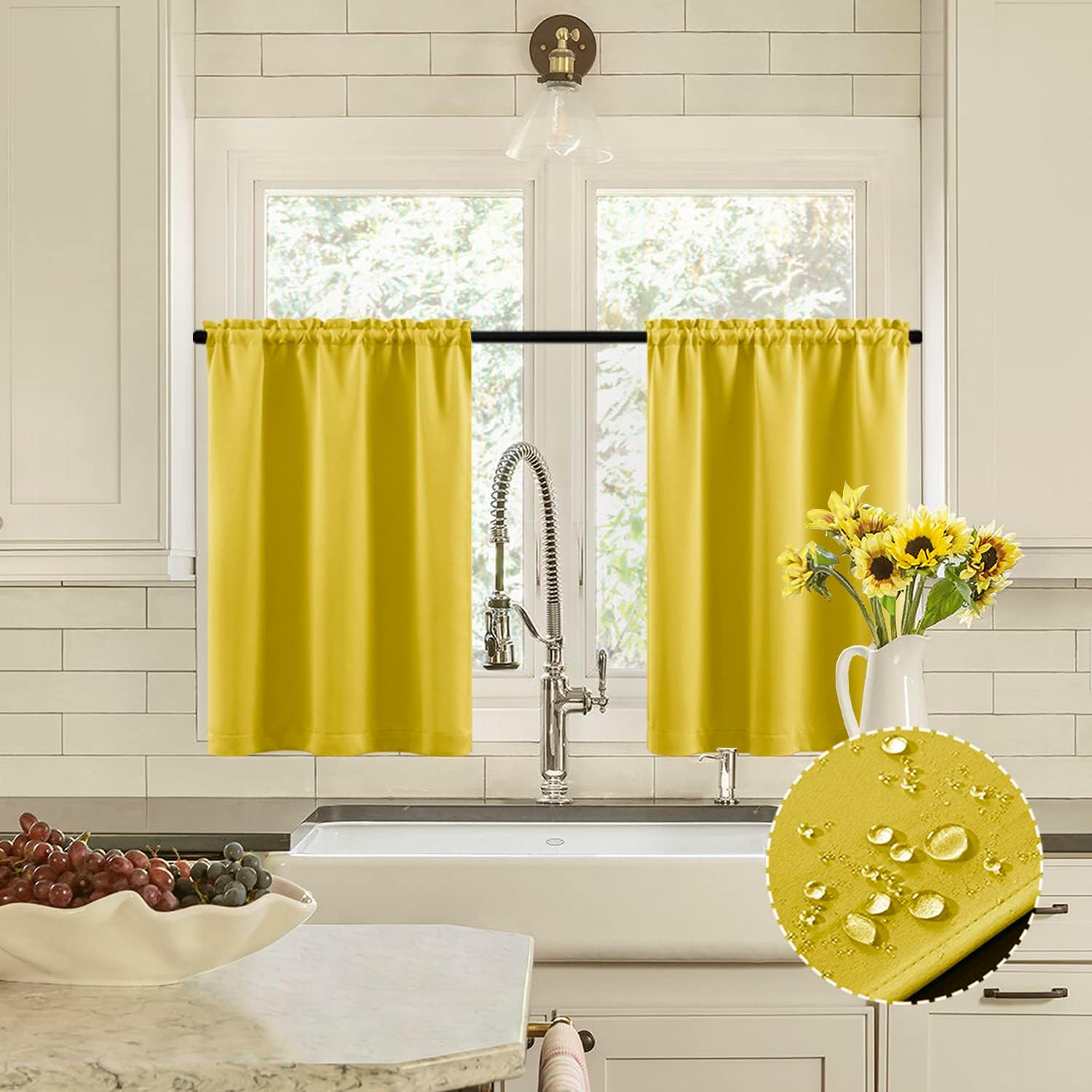 XTMYI Short Mustard Yellow Curtains 2 Panel Set