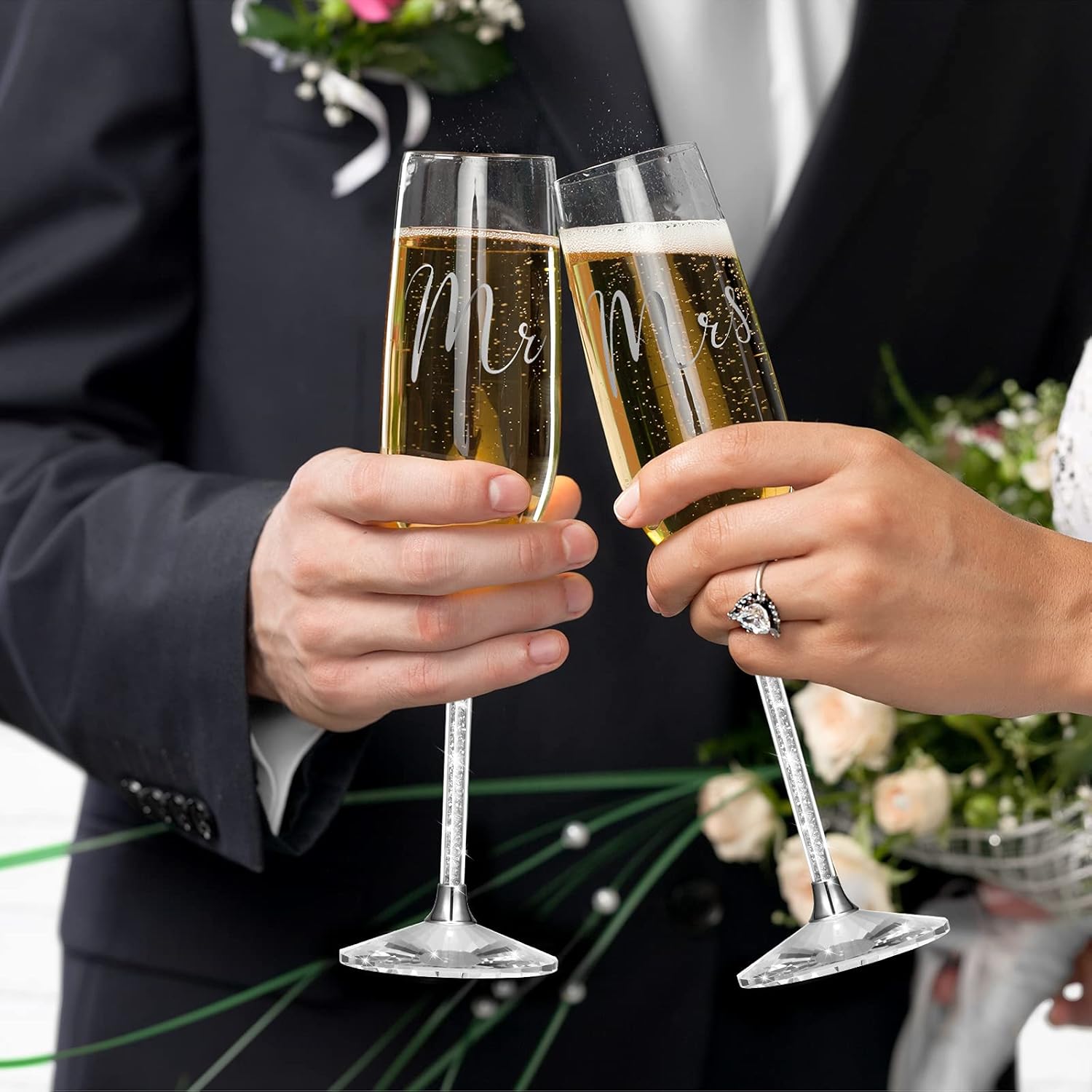 4 Piece Wedding Cake Knife and Champagne Flutes Server Set