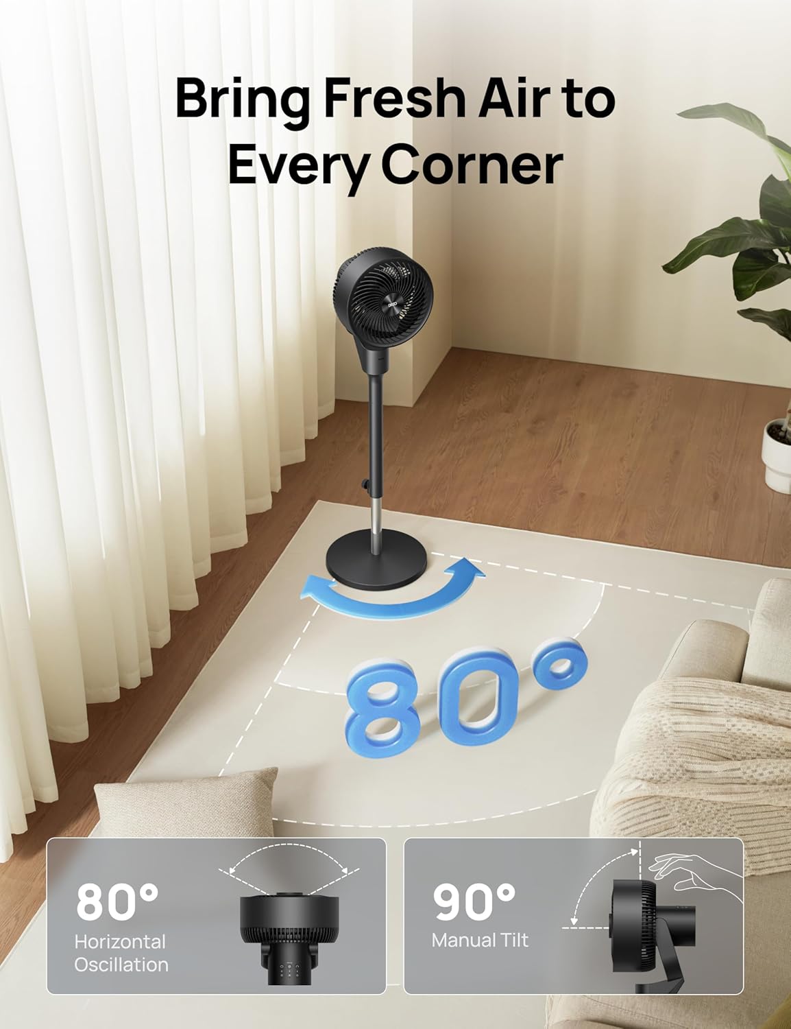 Dreo 80ft Oscillating Pedestal Fan with Remote