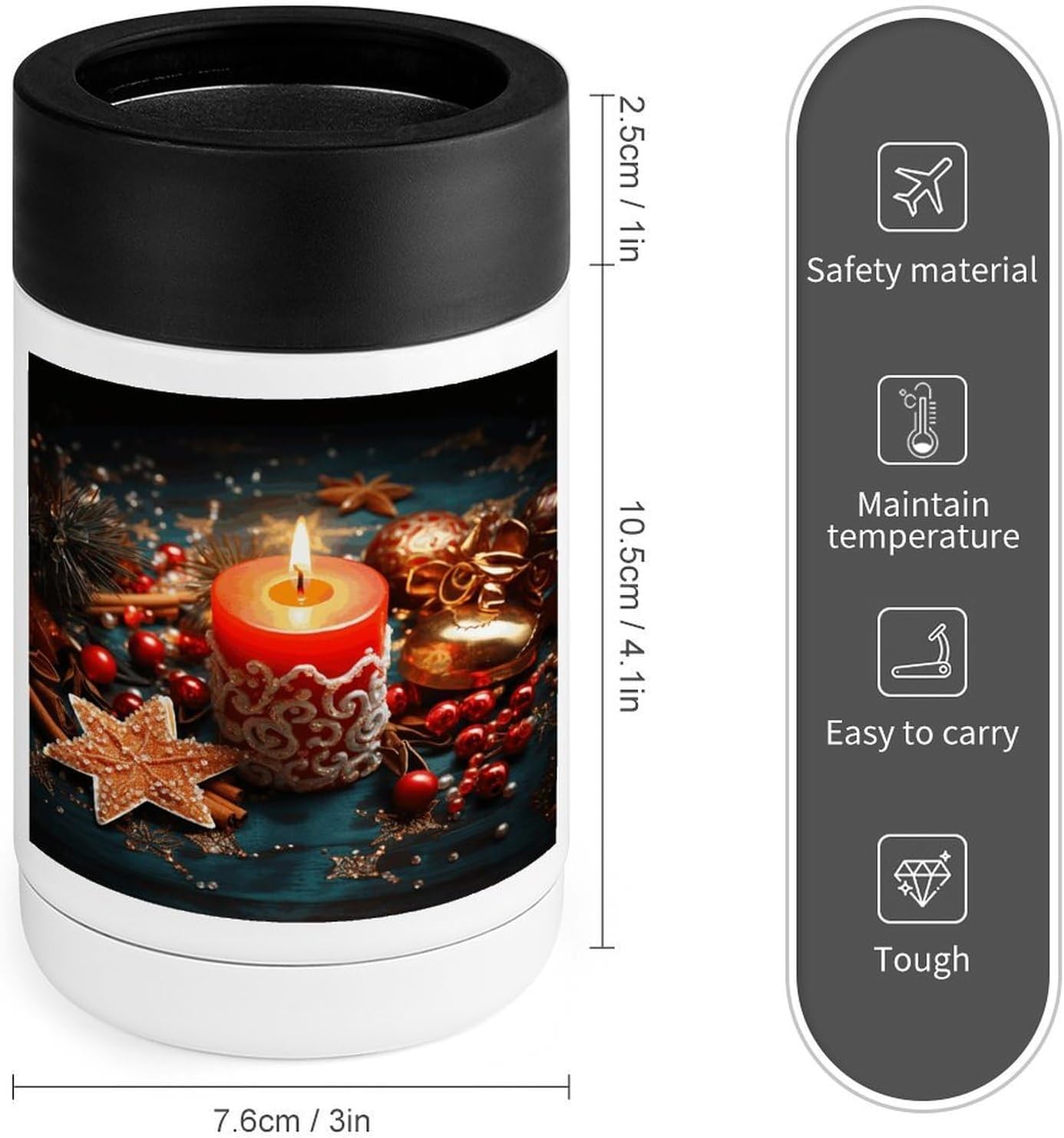Christmas Candle Print 12 Oz Can Cooler Insulated Stainless Steel
