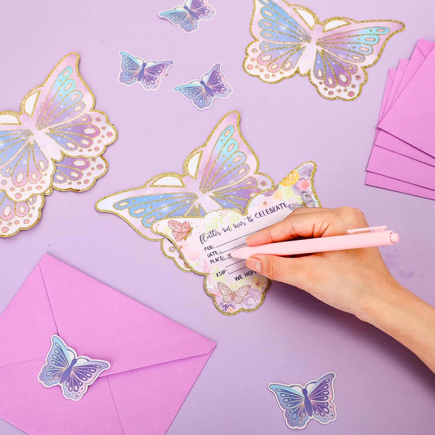 Hotop 24 Piece Butterfly Party Invitations with Envelopes and Stickers