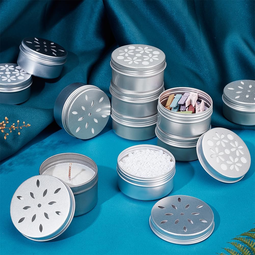 PH PandaHall 12pcs Aluminum Tins with Hollow Lids