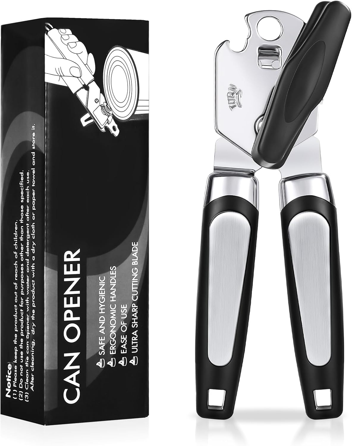Lychico 3-in-1 Can Opener Stainless Steel Handheld Black
