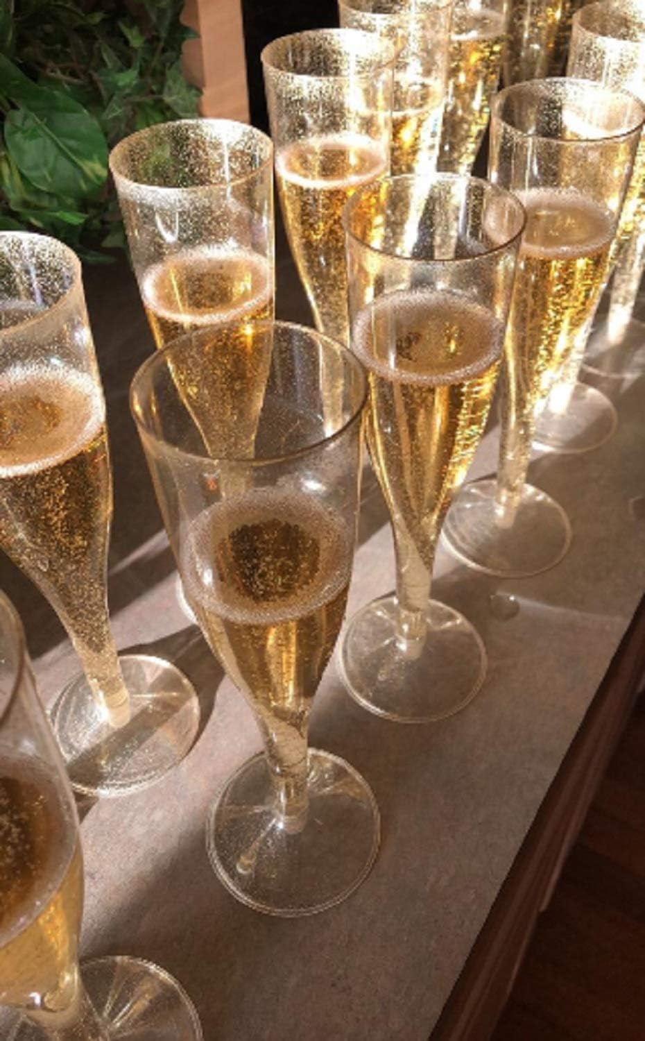 30 Disposable Champagne Flutes - Gold Glitter Plastic for Parties