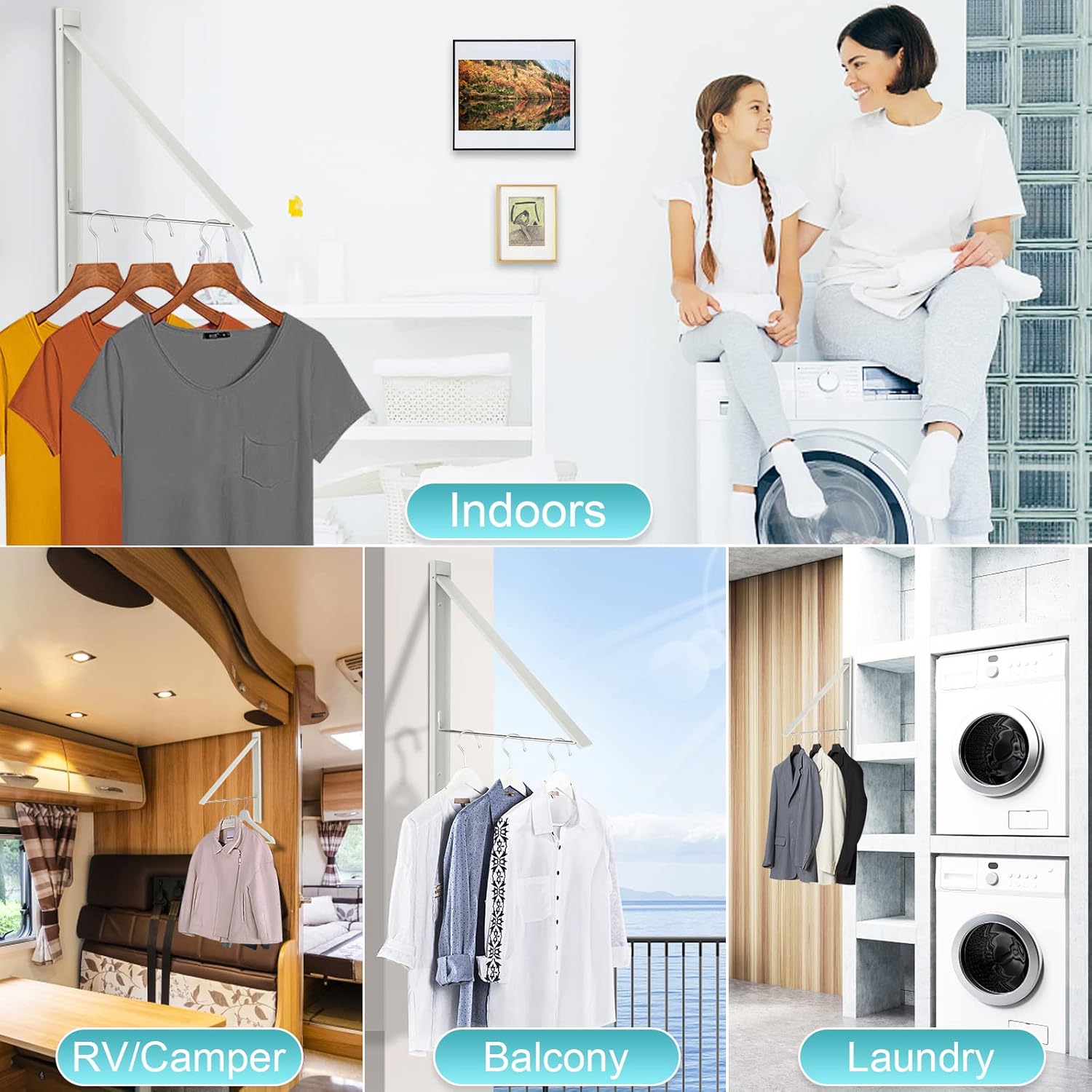 Retractable Clothes Drying Rack Space Saver Wall Mounted Folding Hanger