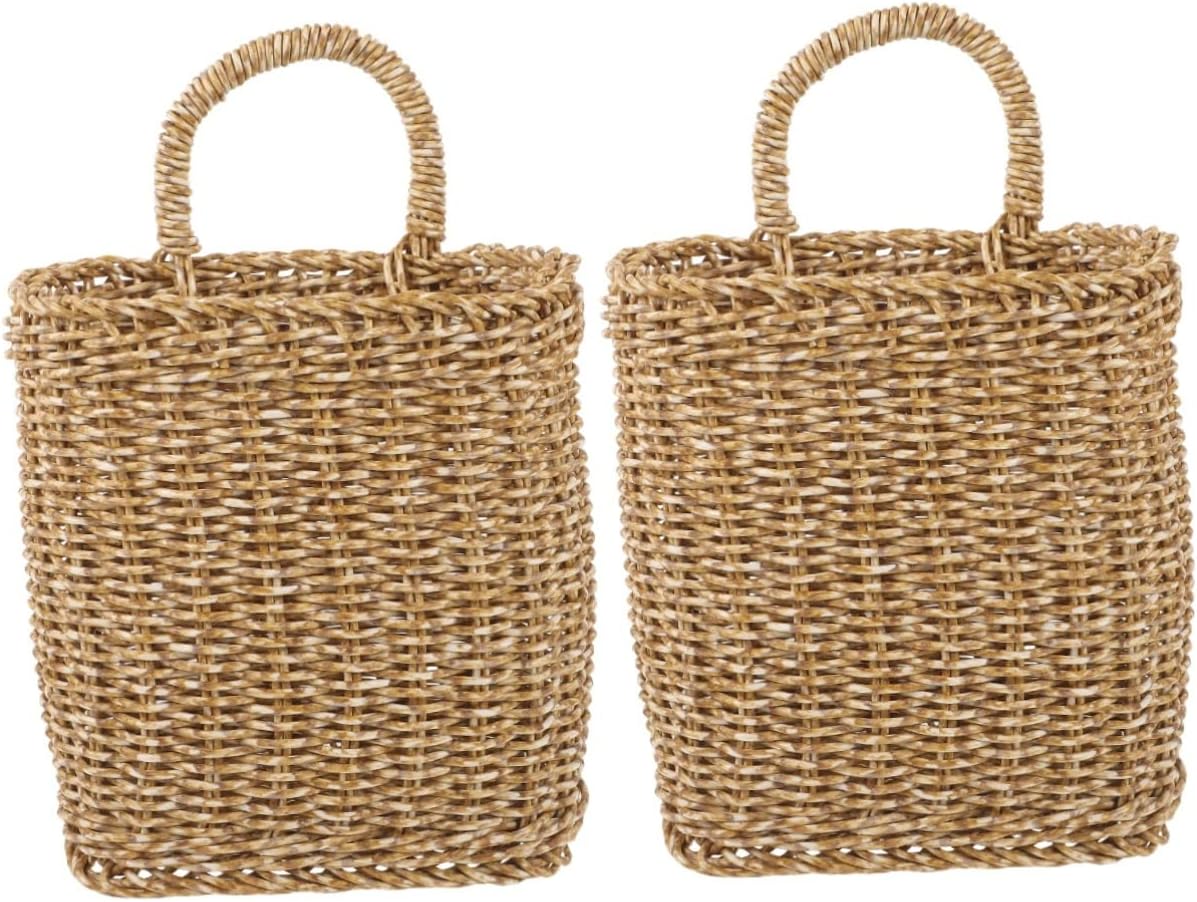 2pcs Square Woven Hanging Basket Set for Kitchen Living Room Storage