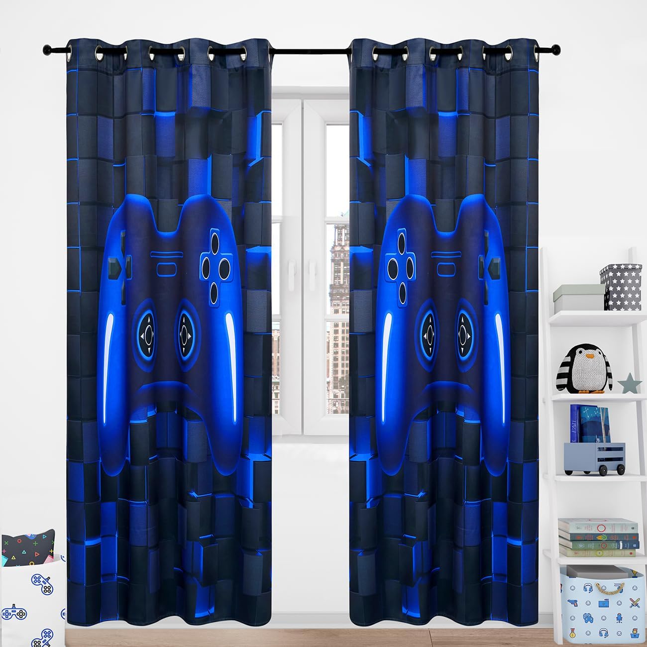 PERFEMET Gamer Curtains 2 Panels Black Blue