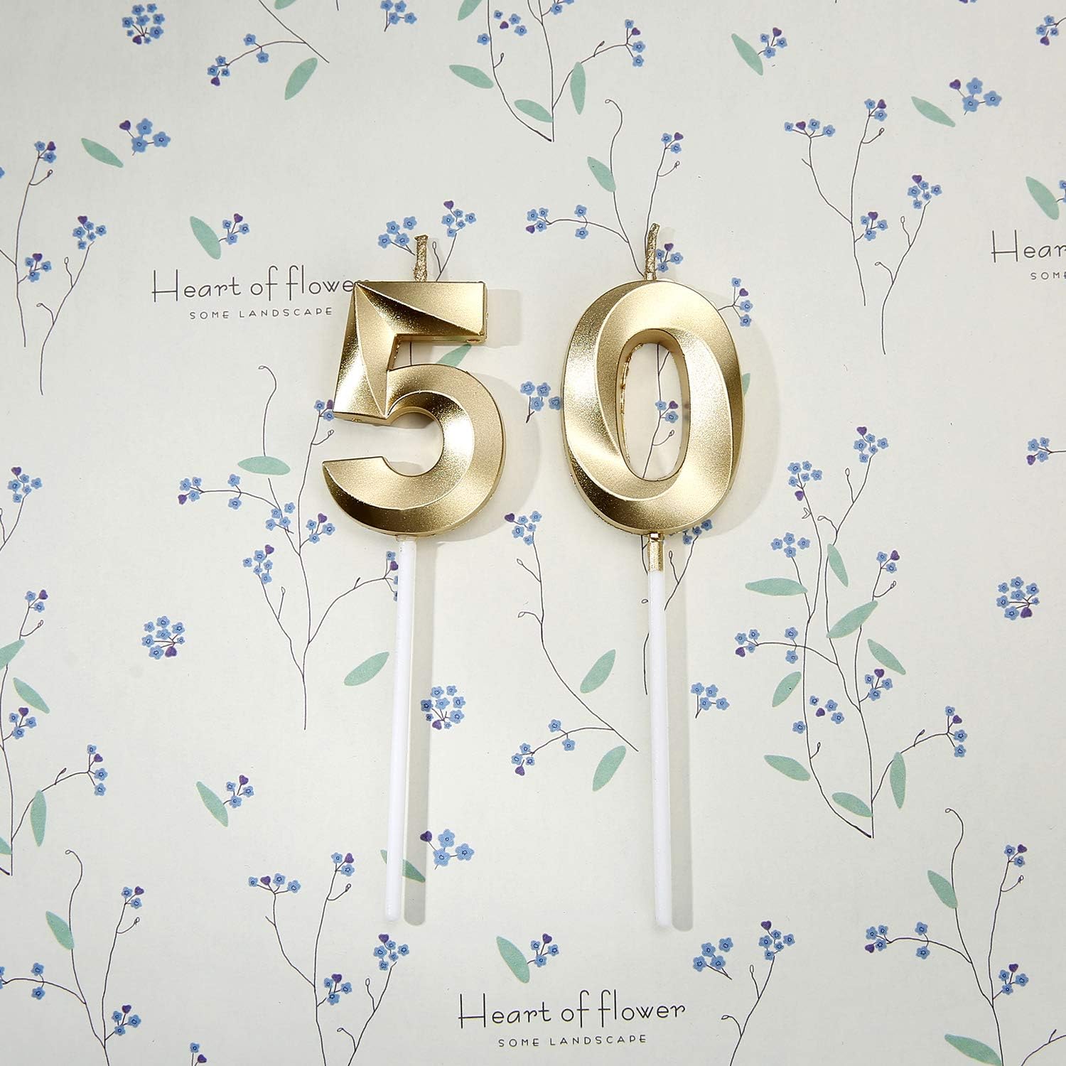 Gold Number 50 Birthday Candles Cake Topper