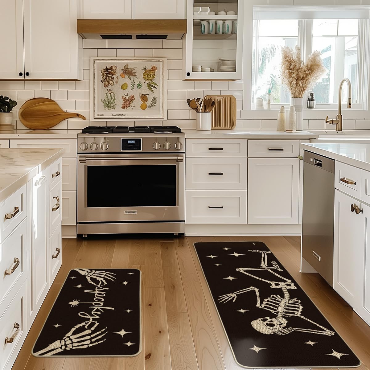 Artoid Mode Spooky Skeleton Spider Bone Halloween Kitchen Mats Set of 2