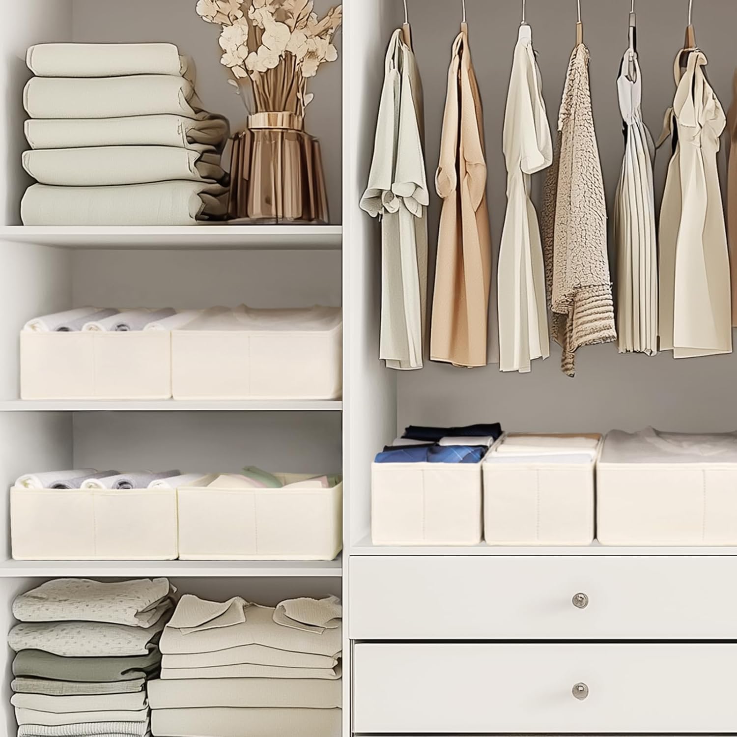 Criusia Drawer Organizer 10 Pack Beige Storage Bins