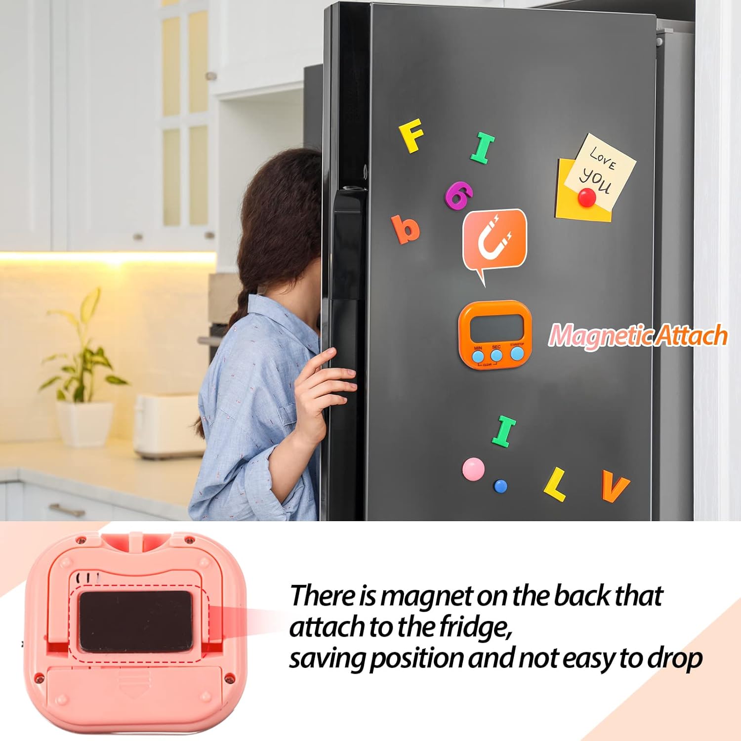 24 Piece Digital Timer Set with Magnetic Display and Loud Alarm - Pink Orange