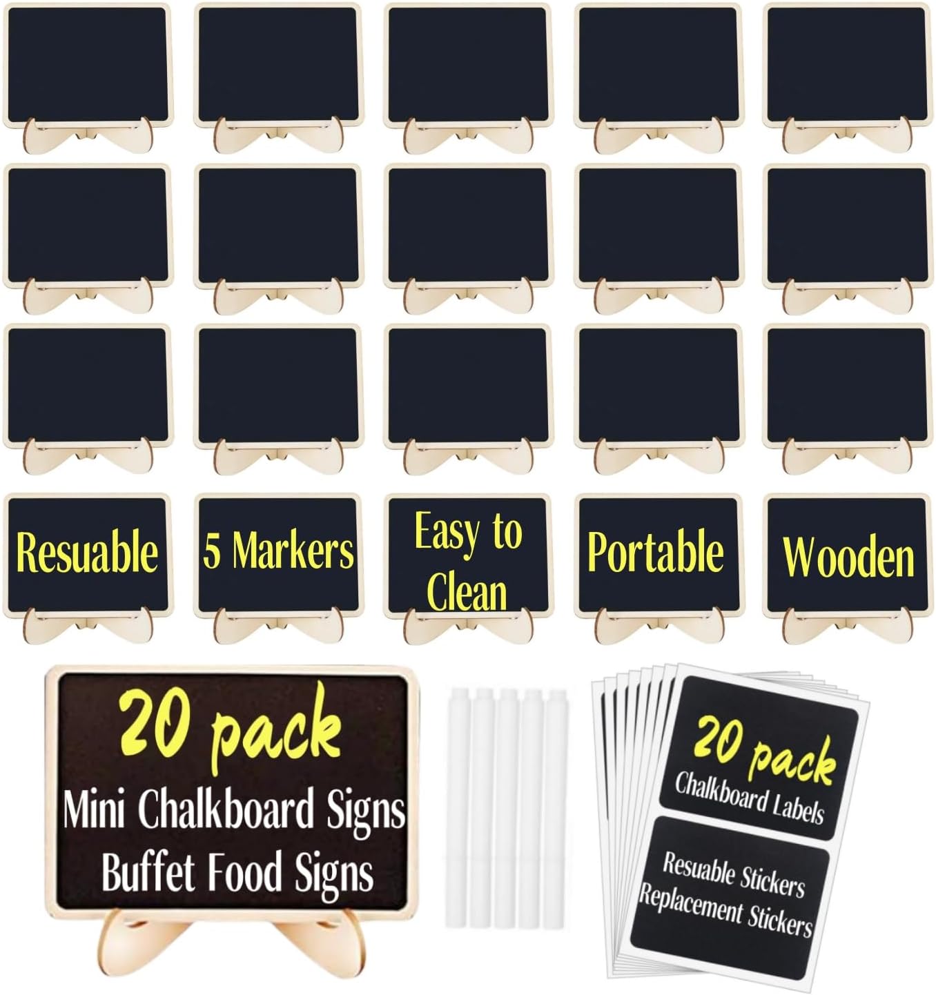 20 Pack Mini Chalkboard Signs with Easel Stand