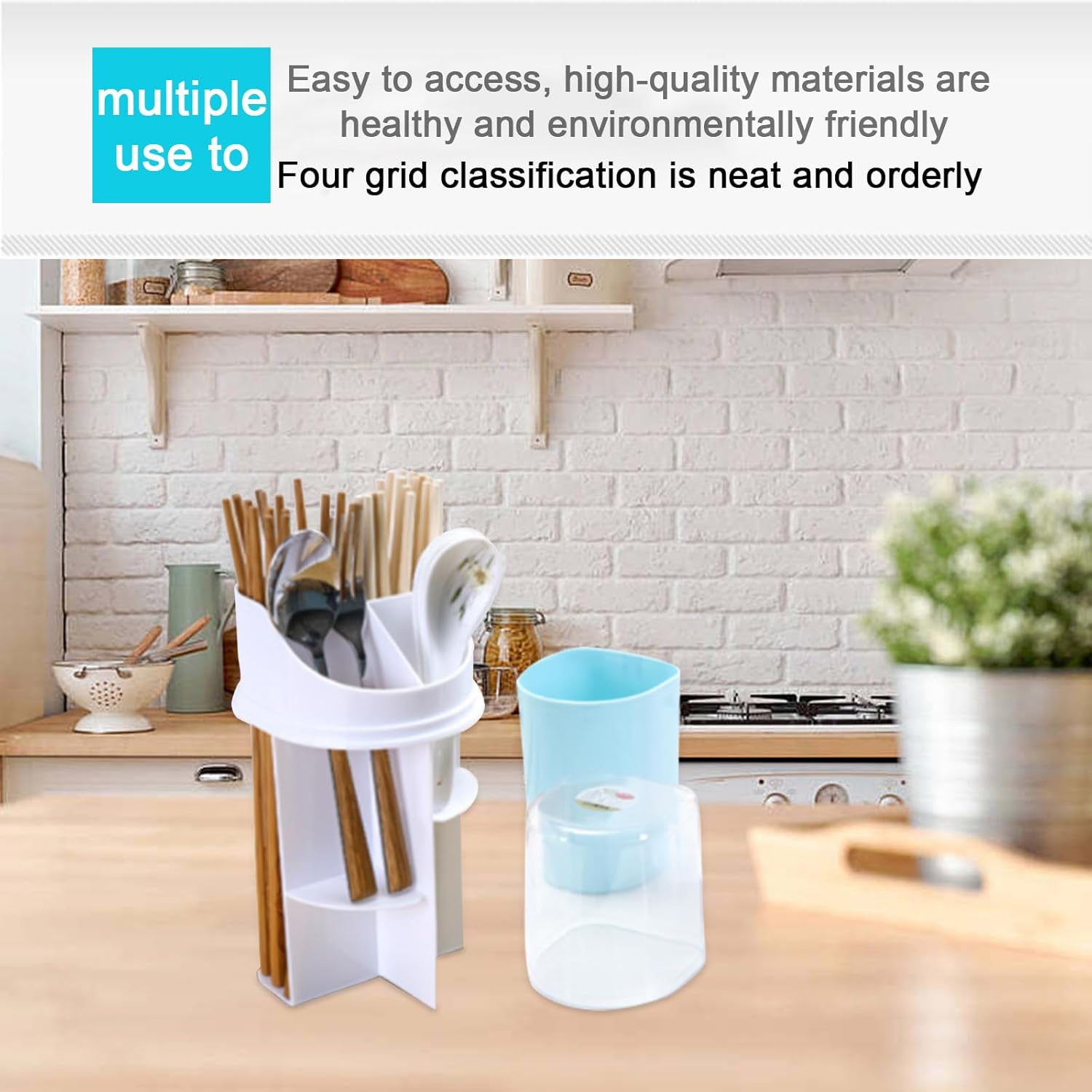 OUKENS 4 Grids Flatware Organizer With Clear Lid