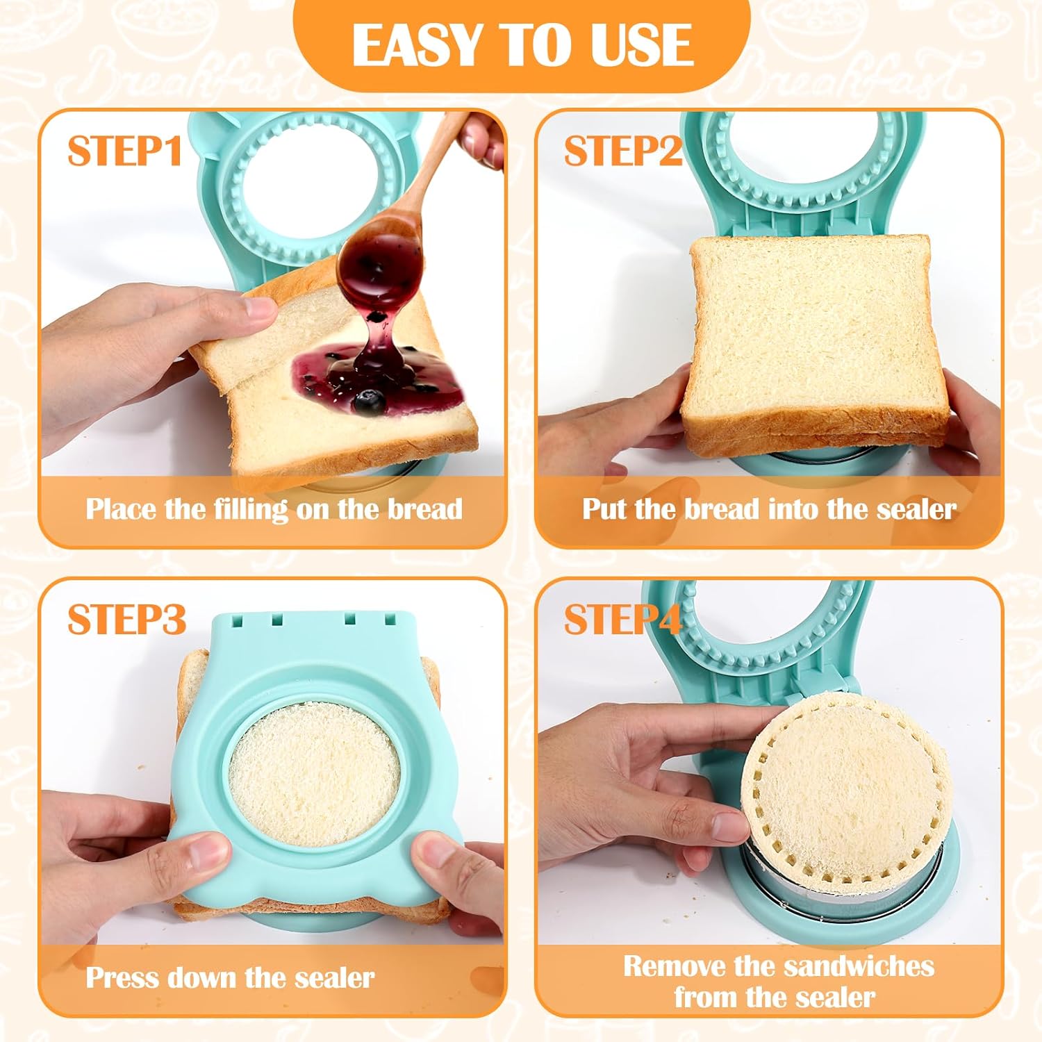 Vodolo Crustless Sandwich Maker with 2 Cutters for Kids Lunch