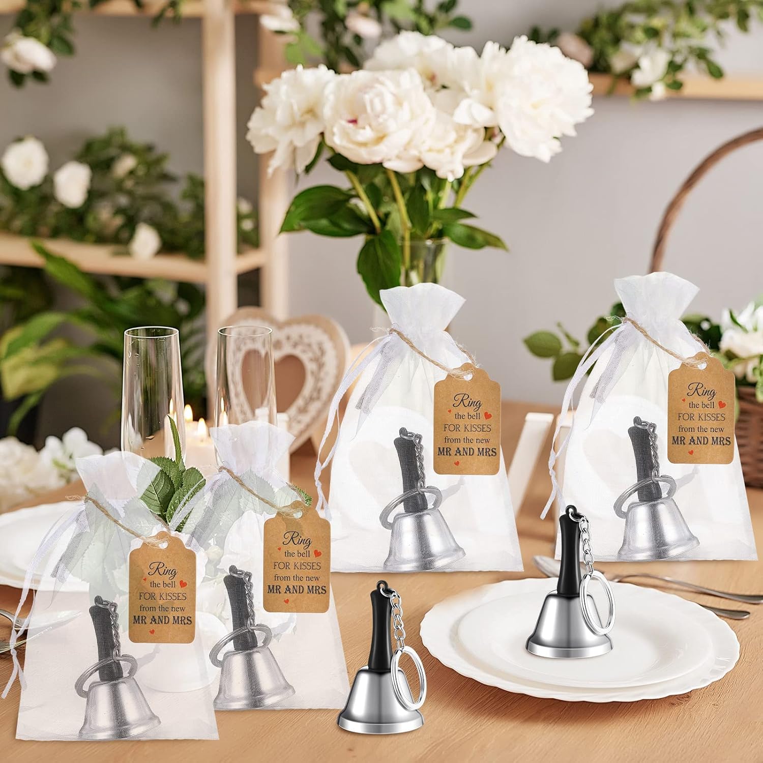 Lounsweer 144 Pcs Silver Wedding Kissing Bells Set