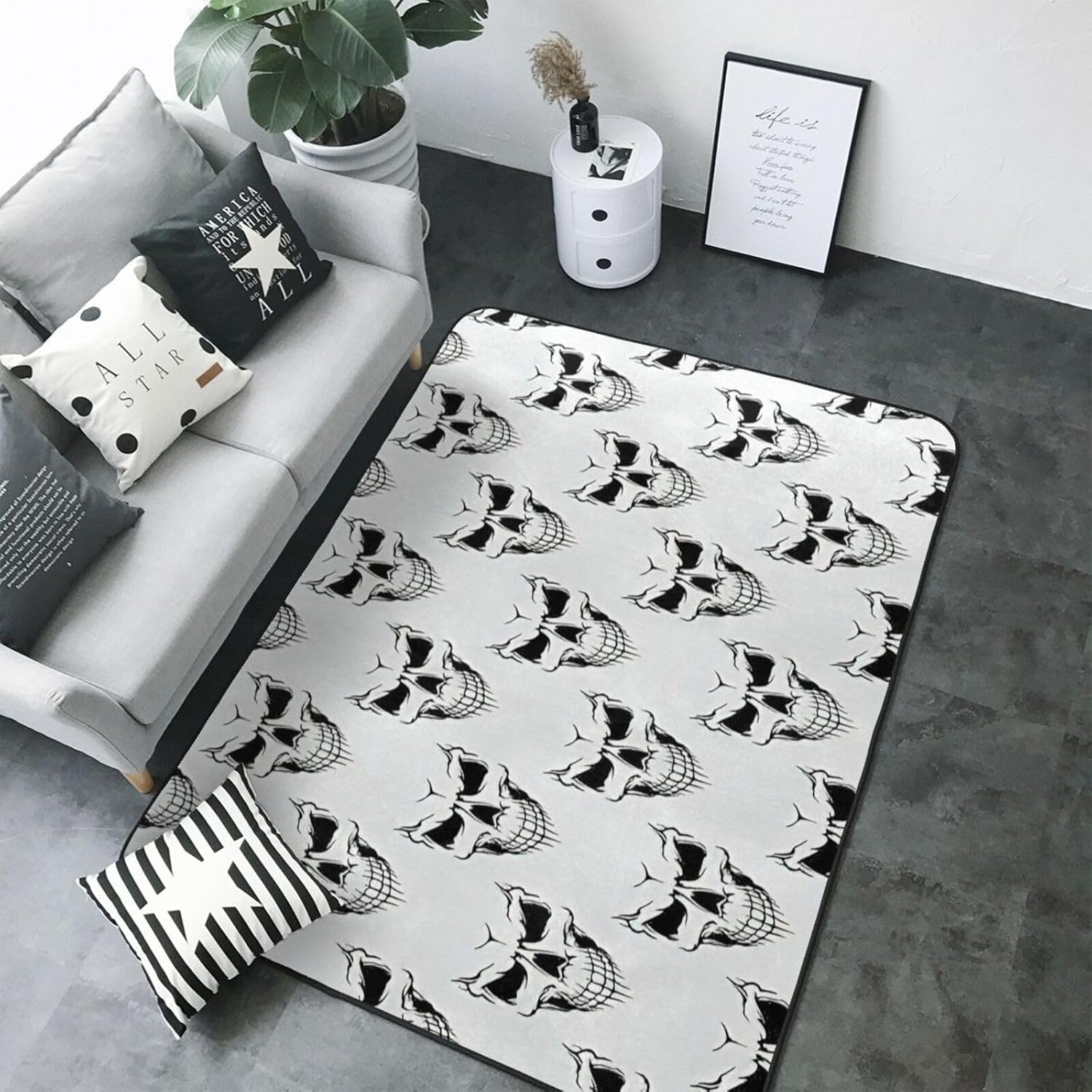 Halloween Skeleton Head Flannel Non-Slip Floor Mat 80x58in