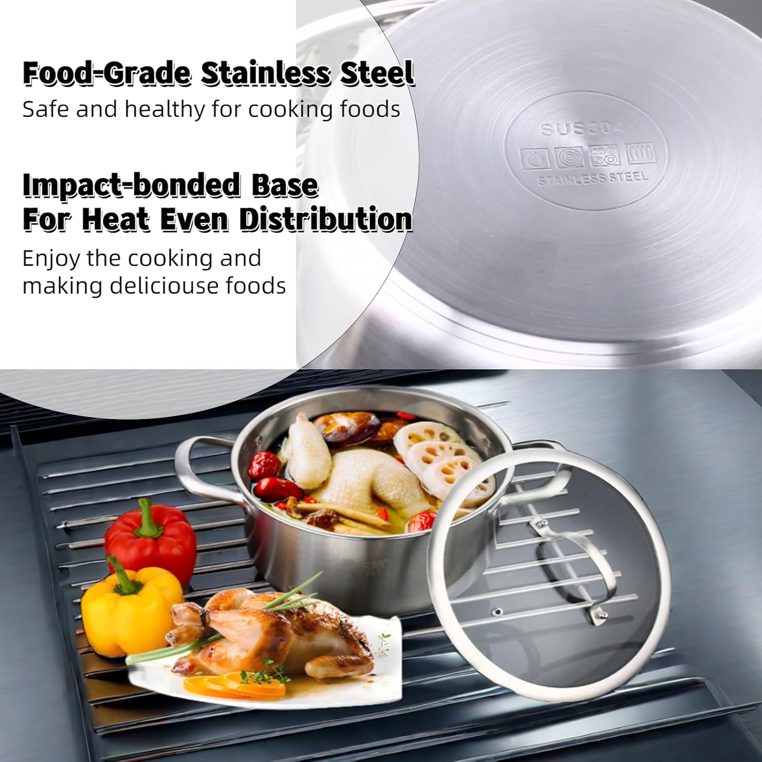 6-Quart Stainless Steel Stockpot with Tempered Glass Lid
